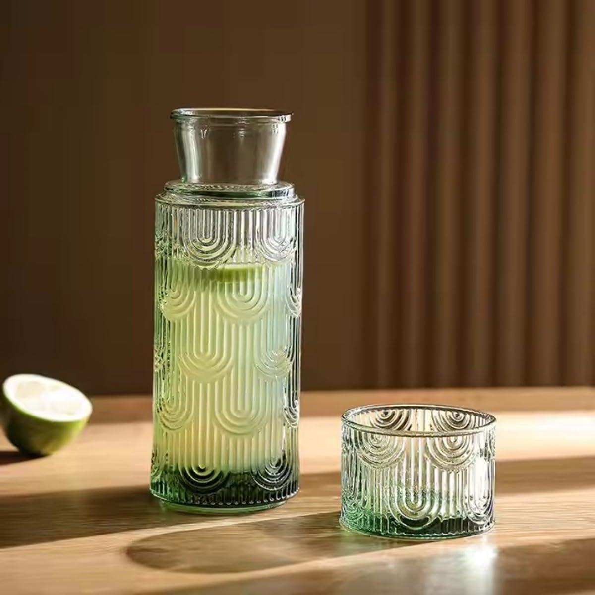 Jarra de vidrio AOSEE 0.63L con tapa y vaso verde