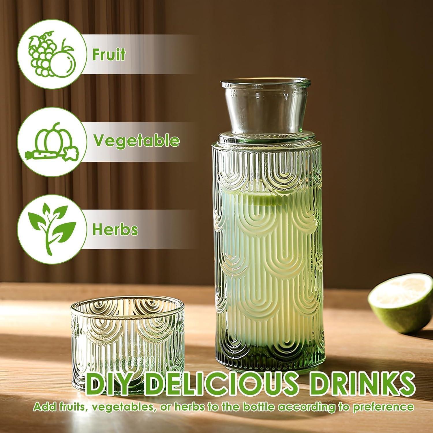 Jarra de vidrio AOSEE 0.63L con tapa y vaso verde