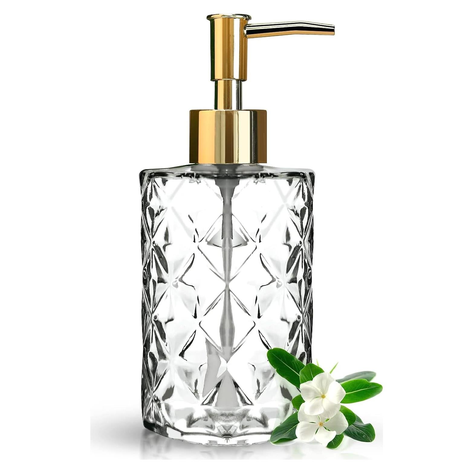 Dispensador de Jabón de Vidrio E-Greetshopping 330ml con Bomba Dorada