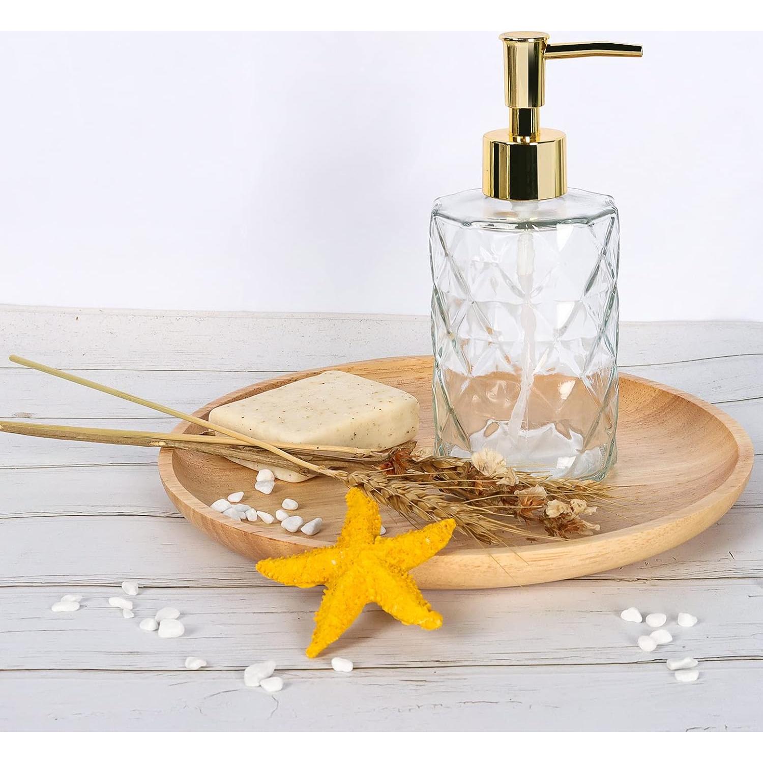 Dispensador de Jabón de Vidrio E-Greetshopping 330ml con Bomba Dorada