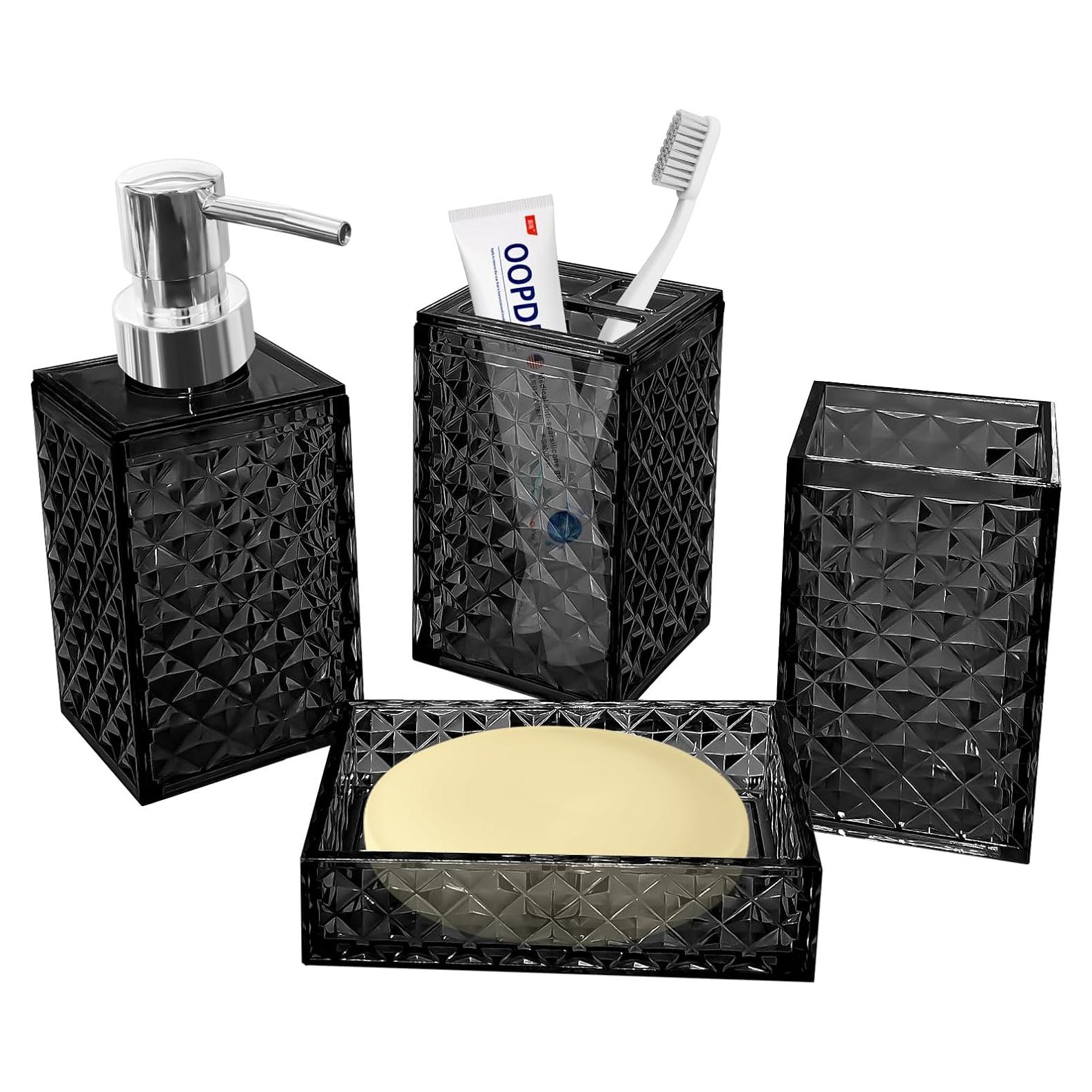 Juego de Accesorios de Baño Boho CDorigin 4 Piezas Negro