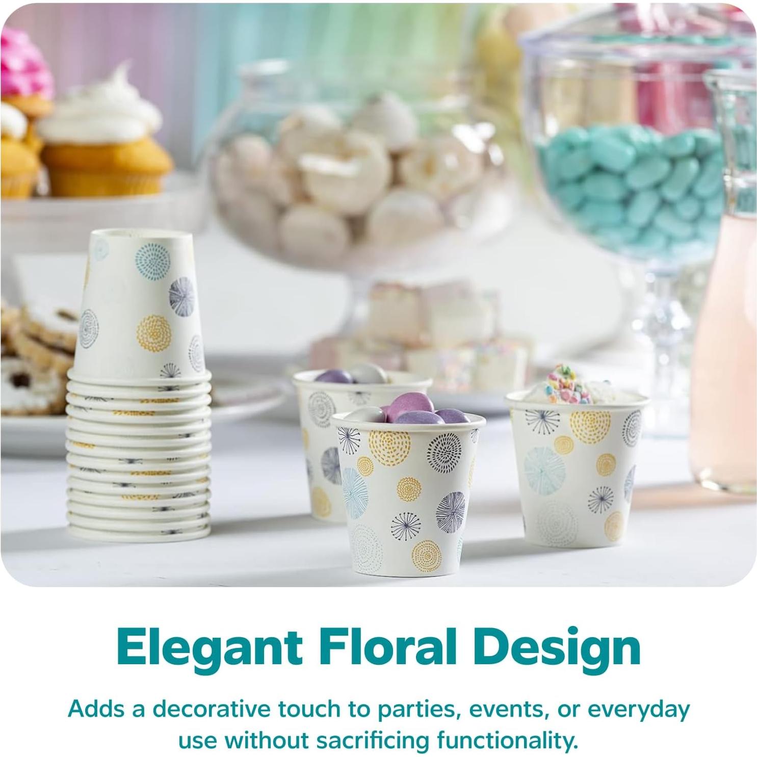 Vasos de Papel Desechables GUSTO 85g 100 Unidades Florales