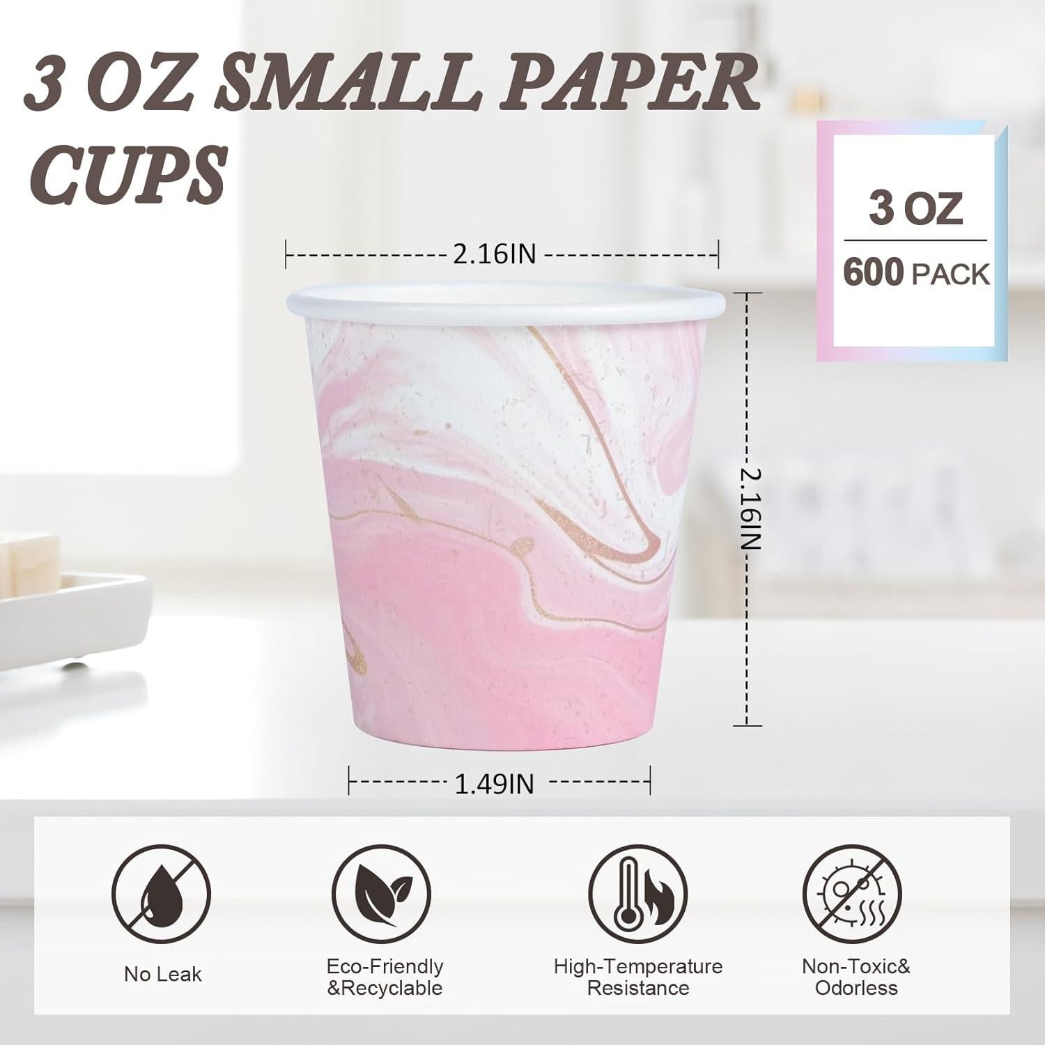 600 Vasos de Papel Desechables Huifany 3 oz Mármol para Baño