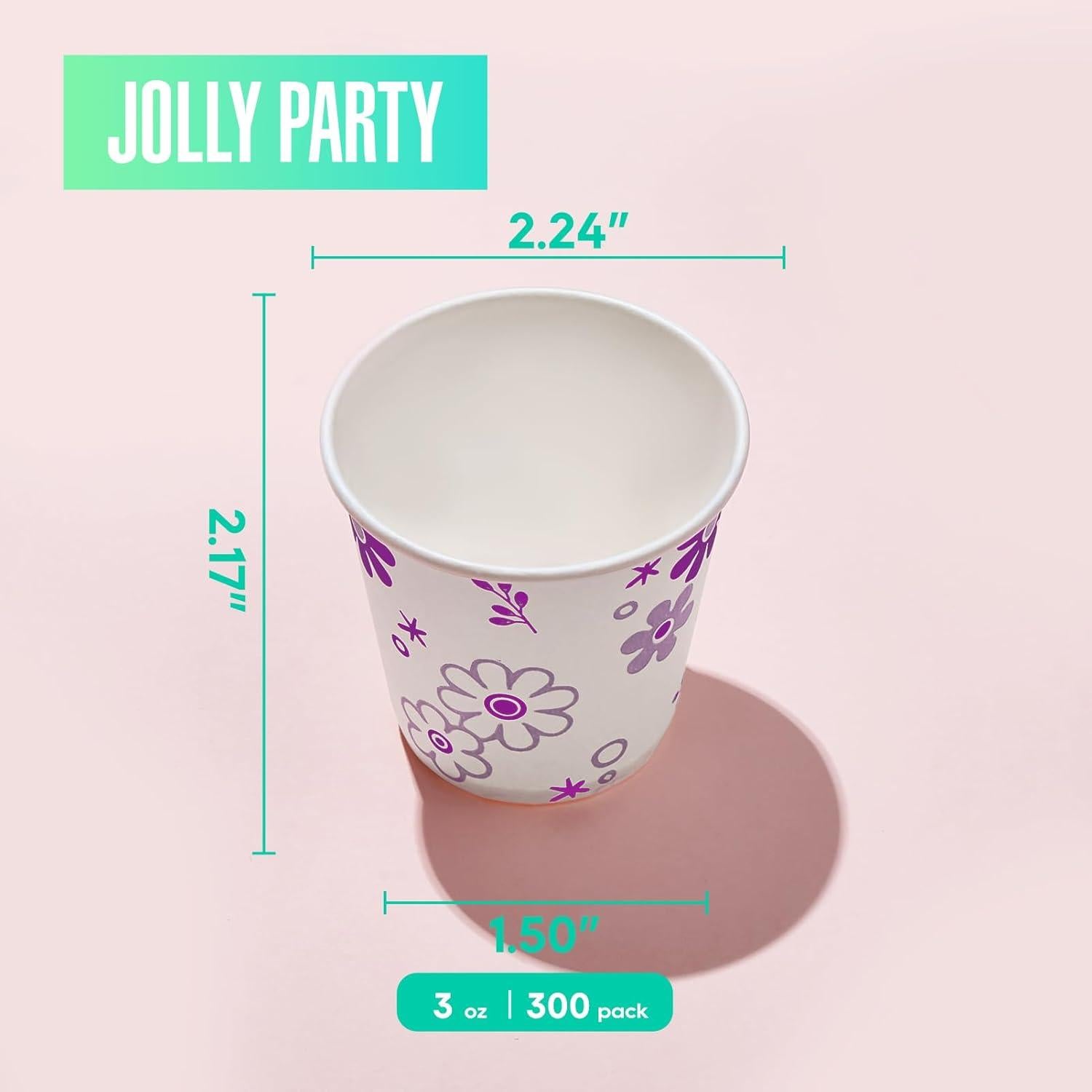 Vasos Desechables de Papel JOLLY PARTY 300 Unidades 3oz Floral Morado