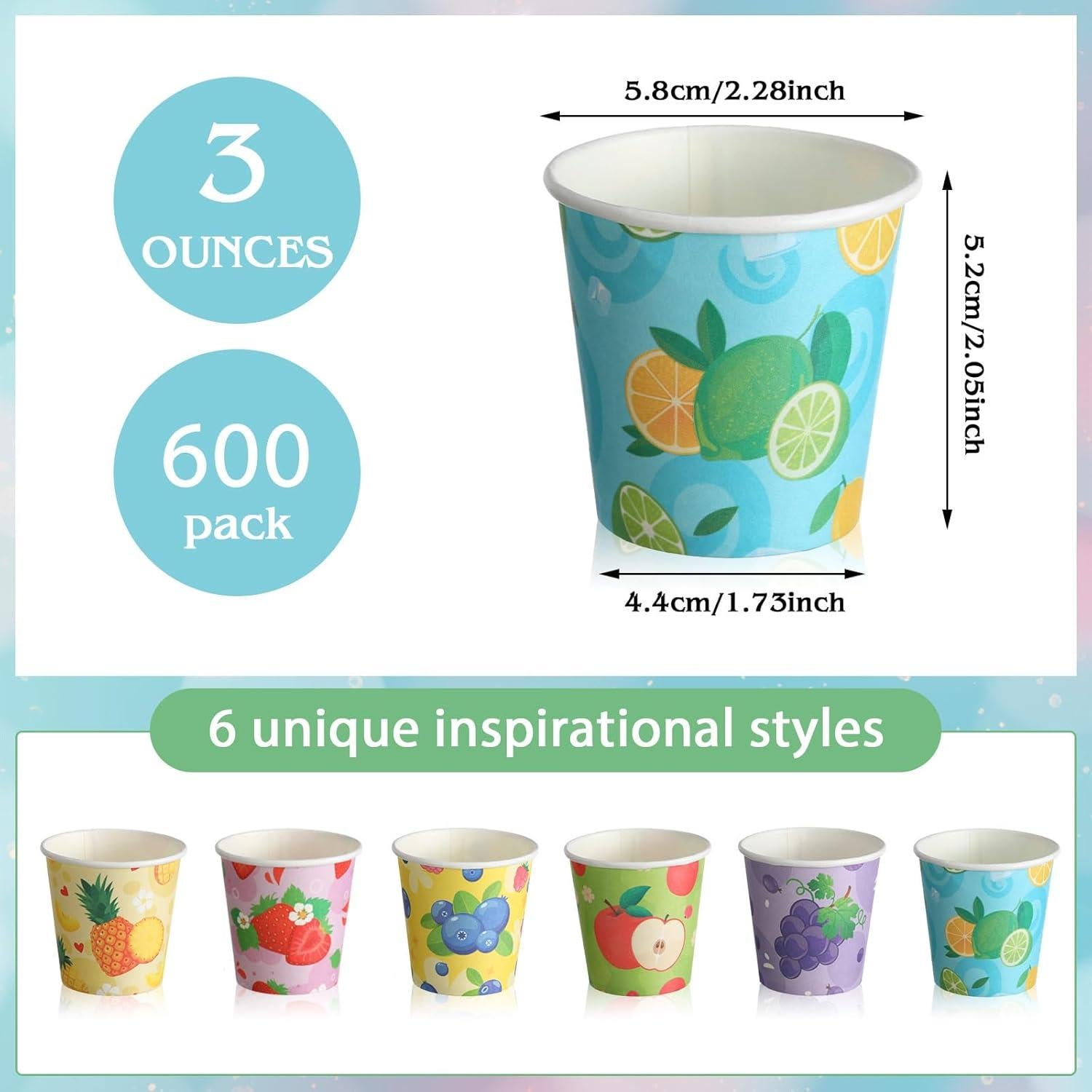 Vasos de Papel Desechables Skyley 600 Piezas 3 oz Fruta