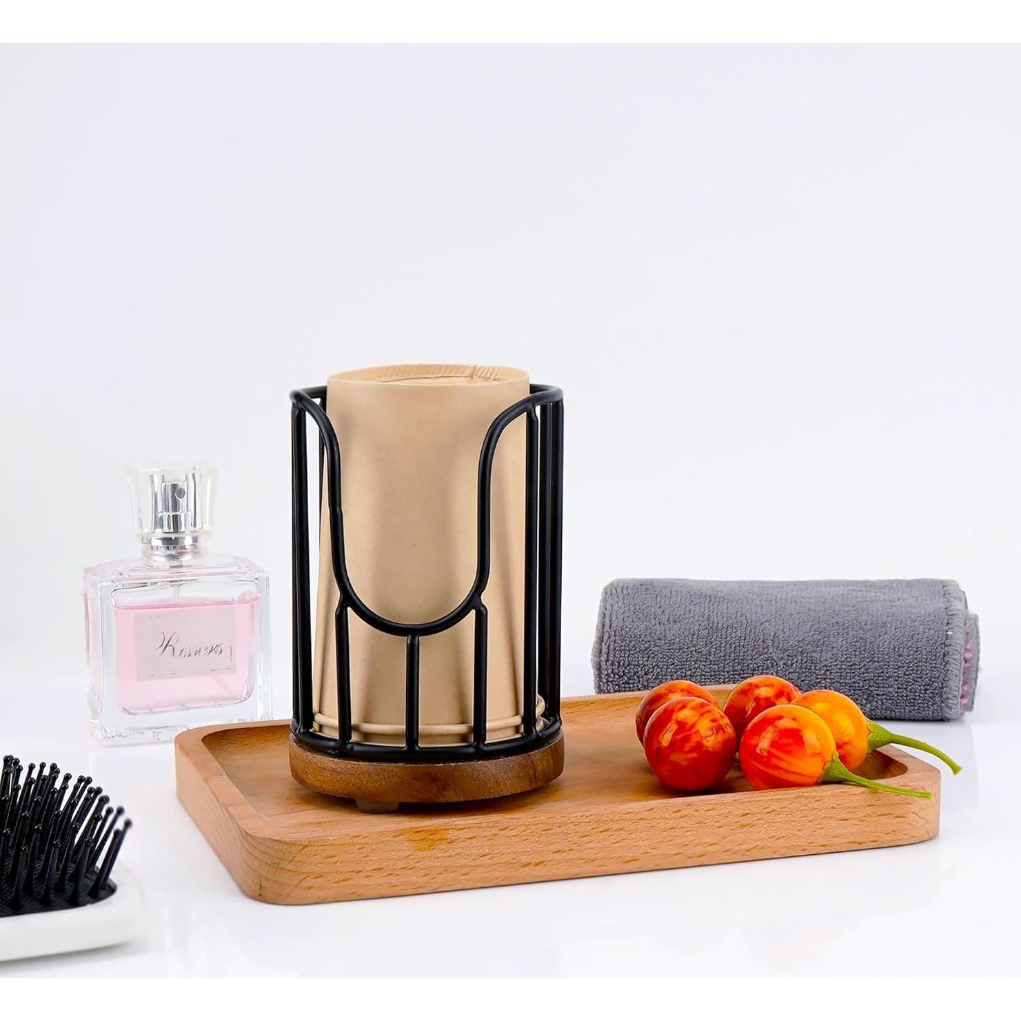 Dispensador de Vasos BUNCHBRAVO Negro con Base de Madera 3 oz