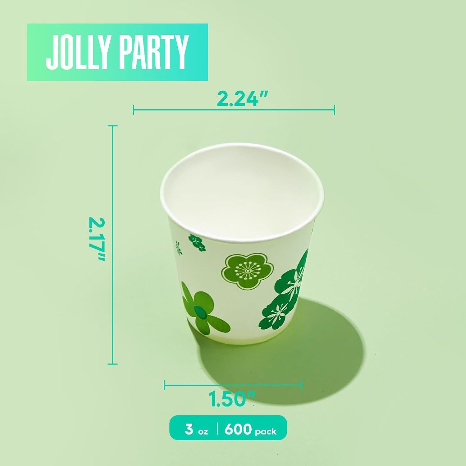 600 Vasos de Papel JOLLY PARTY 3oz Desechables Floral Verde