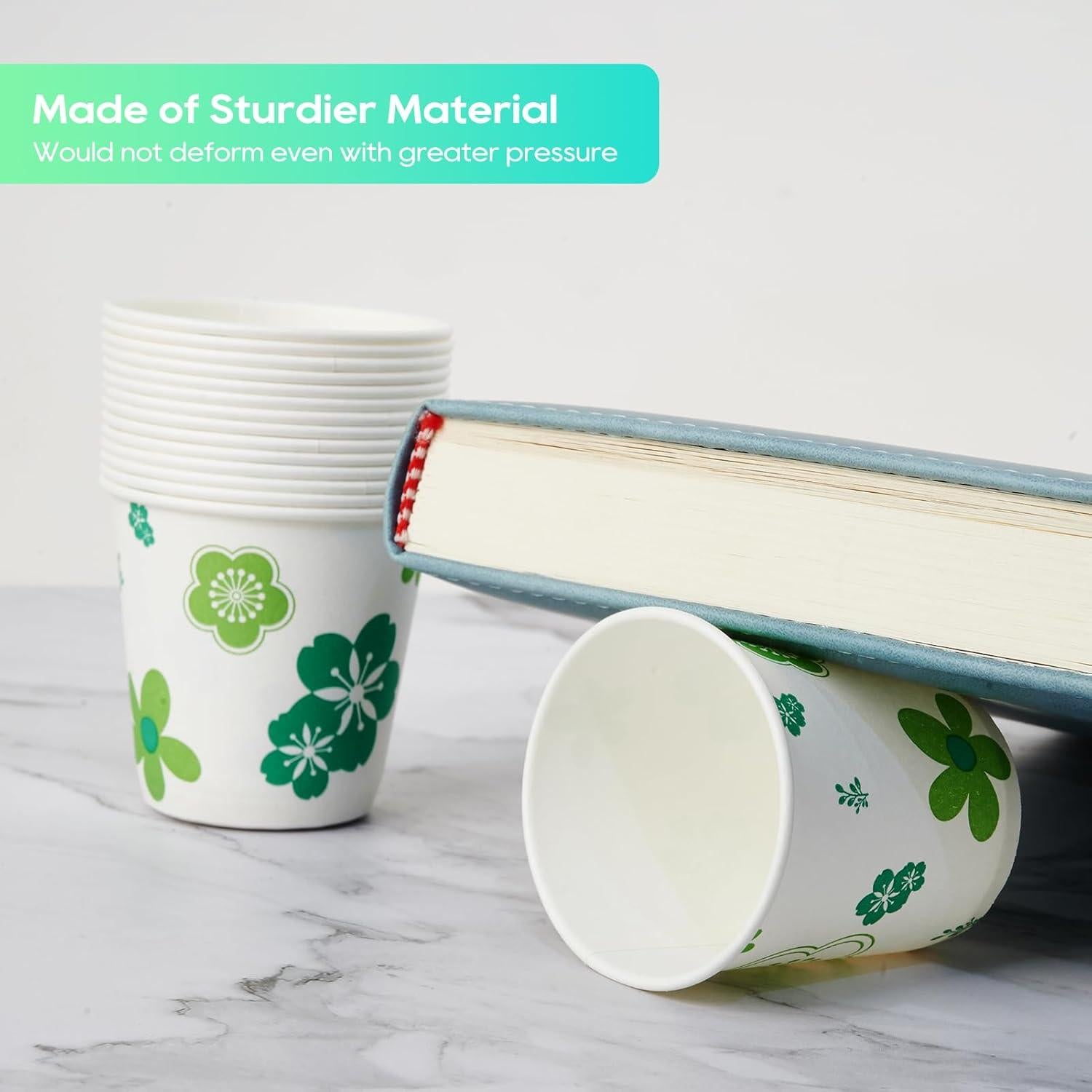 600 Vasos de Papel JOLLY PARTY 3oz Desechables Floral Verde