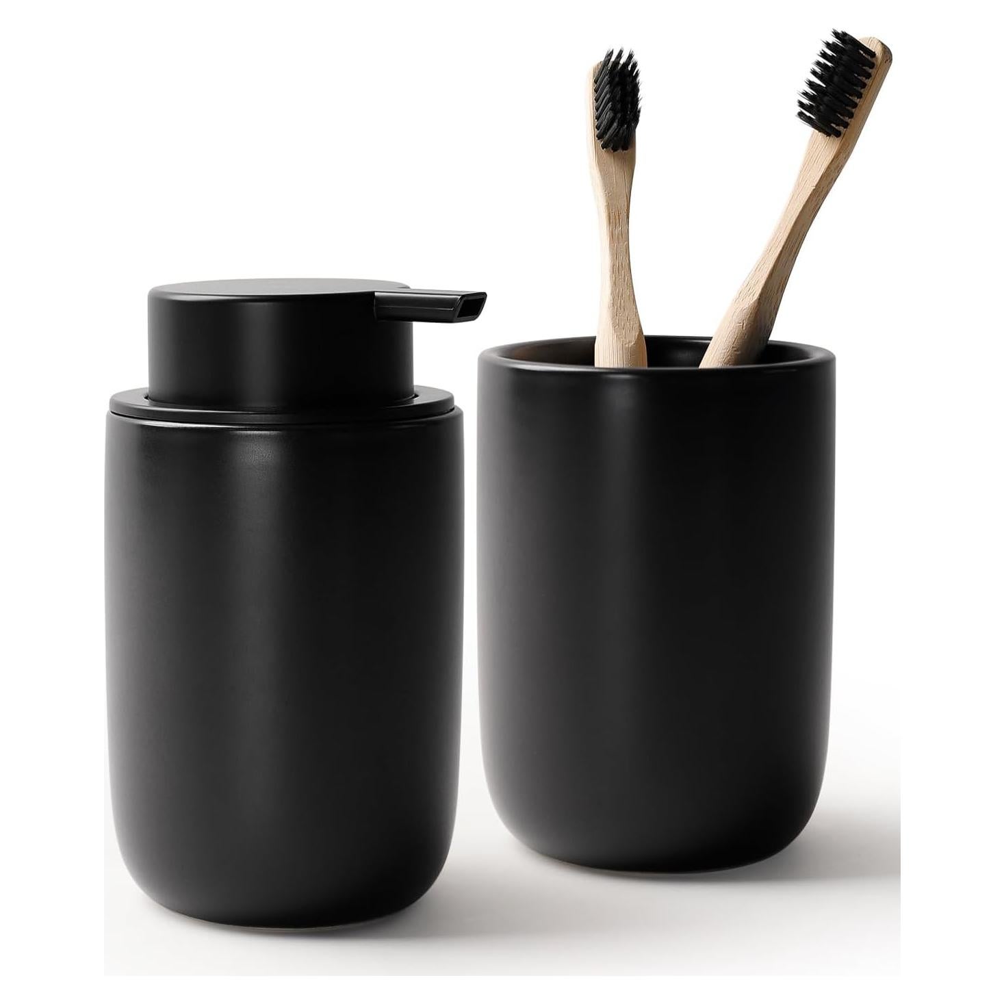 Conjunto de dispensador de jabón y soporte BosilunLife - Cerámica negra