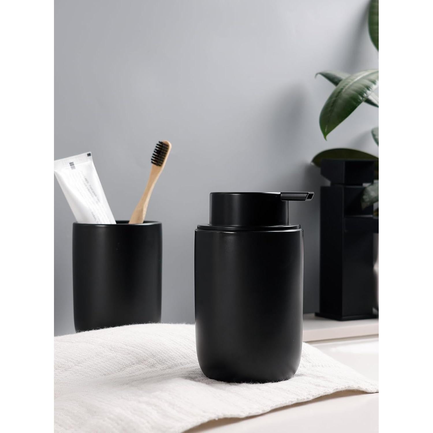 Conjunto de dispensador de jabón y soporte BosilunLife - Cerámica negra