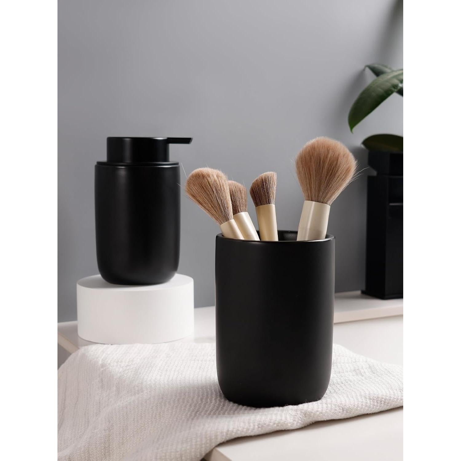 Conjunto de dispensador de jabón y soporte BosilunLife - Cerámica negra