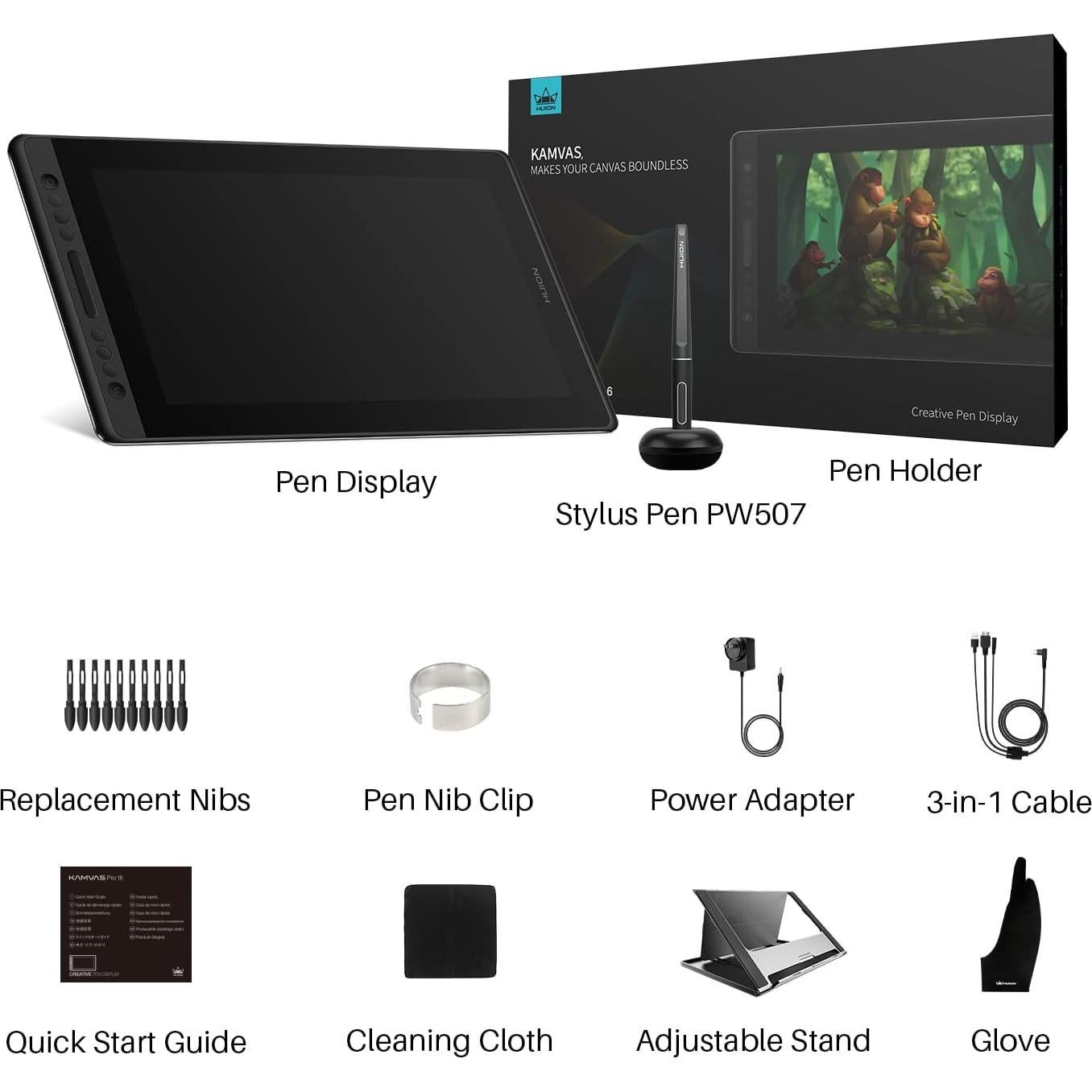 Tableta de Dibujo Huion Kamvas Pro 16 15.6" Full HD