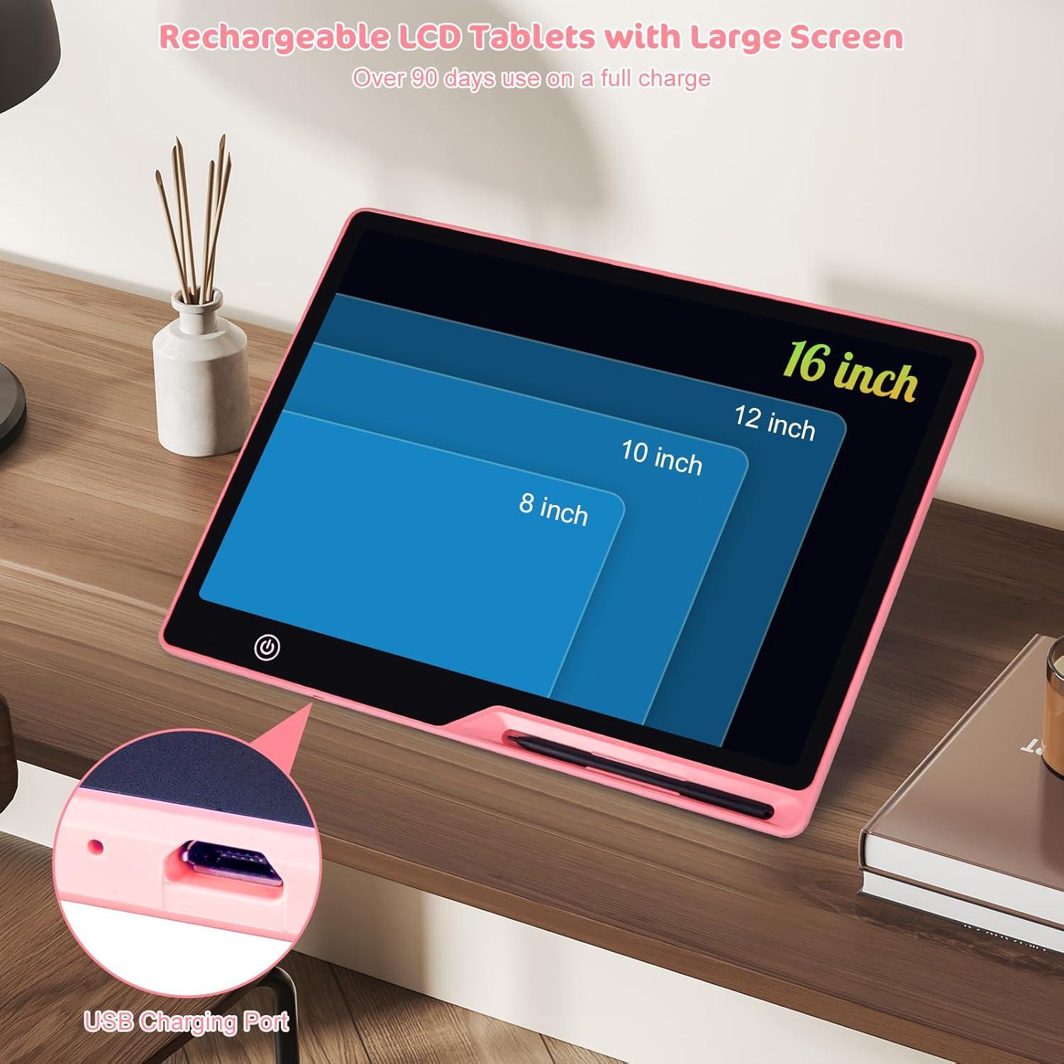 Tableta de Escritura LCD 16" POPERFUN Rosa para Niños y Adultos