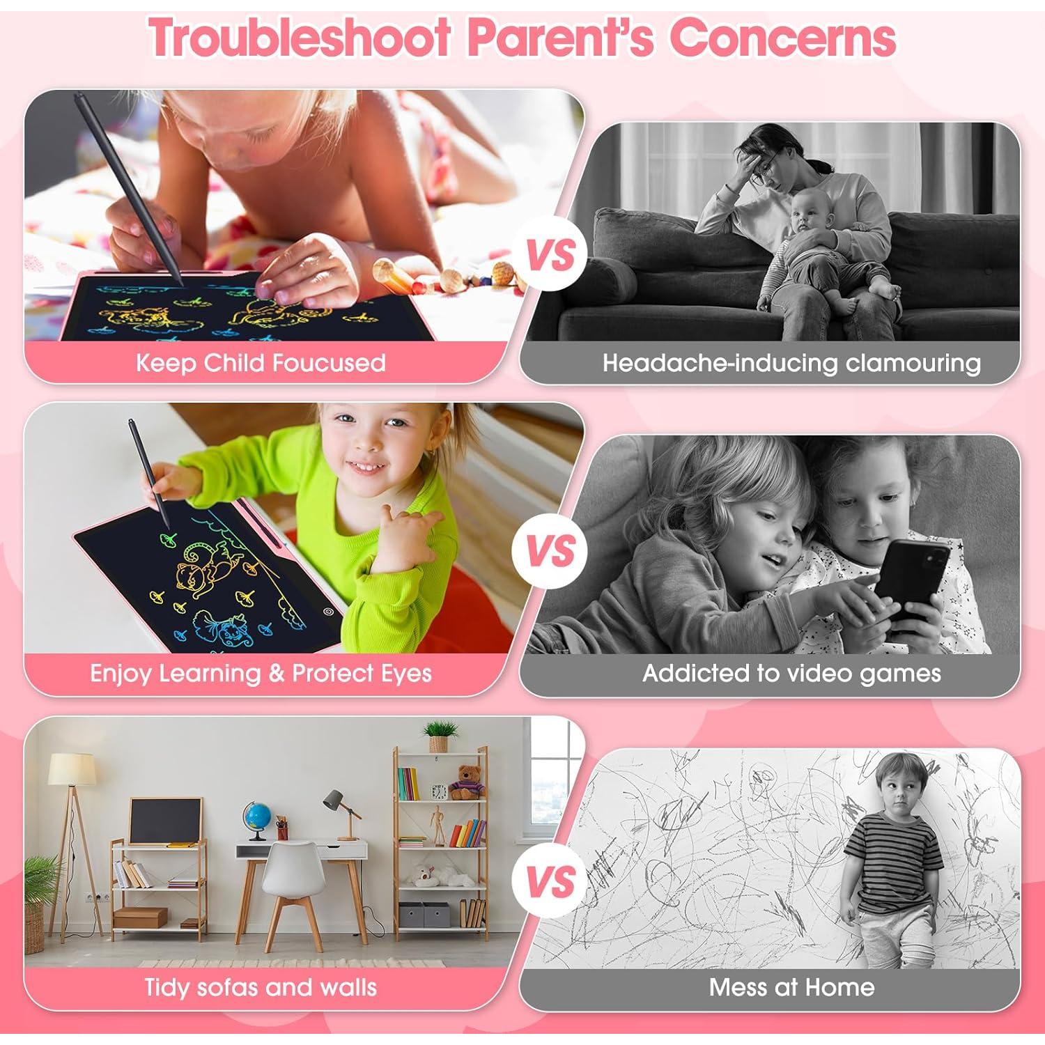 Tableta de Escritura LCD 16" POPERFUN Rosa para Niños y Adultos