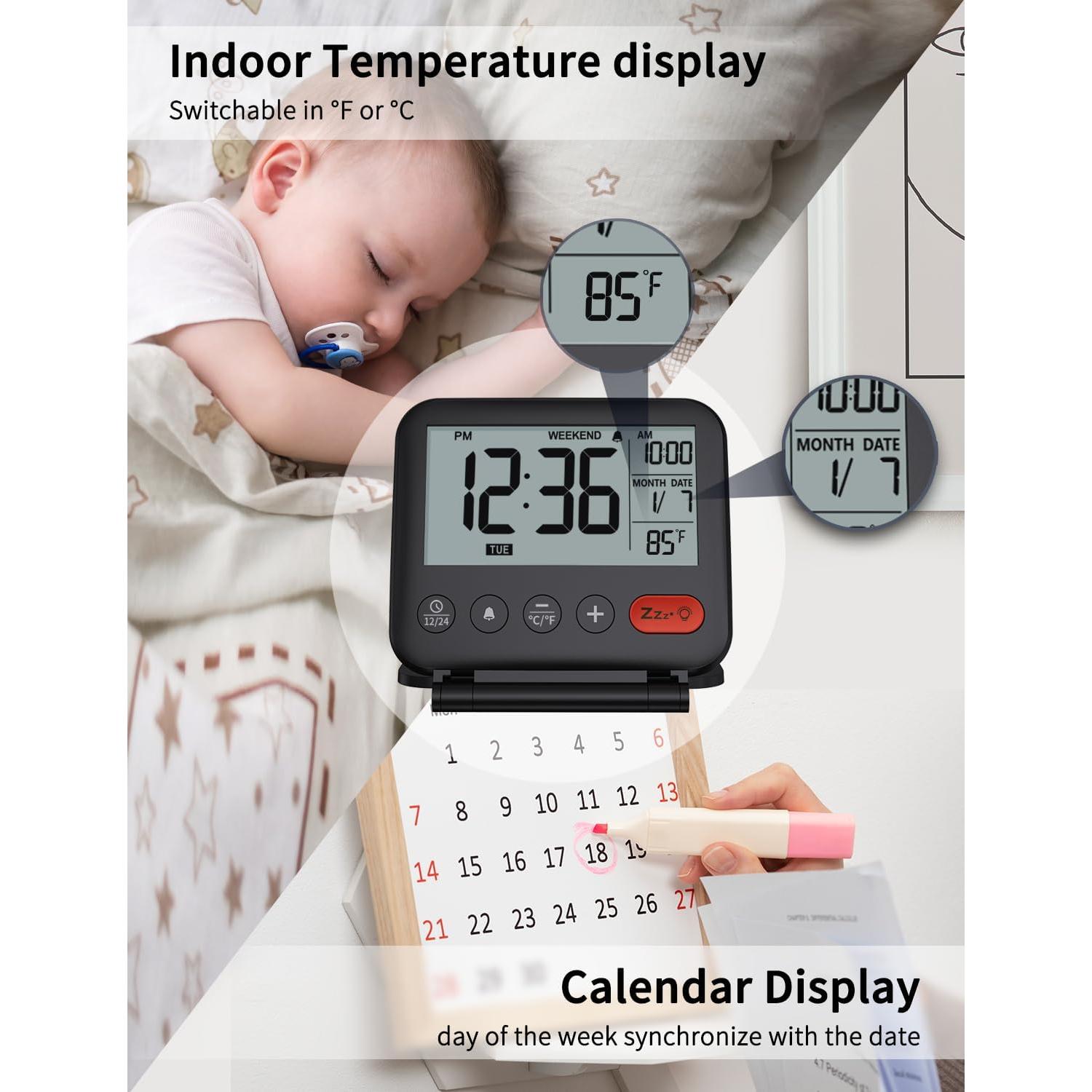 Reloj Despertador Digital NOKLEAD Compacto con Snooze y Retroiluminación