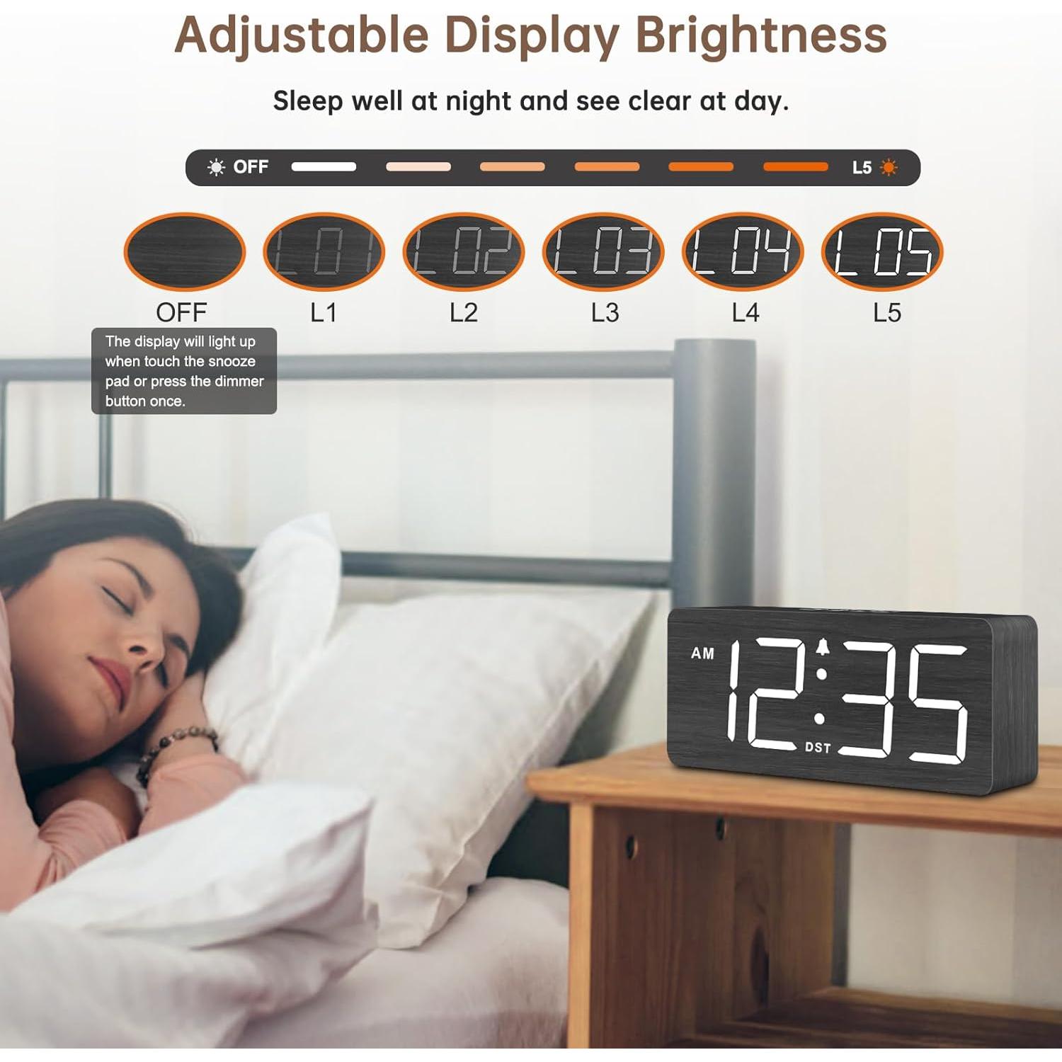 Reloj Despertador Digital de Madera DreamSky con Números Grandes