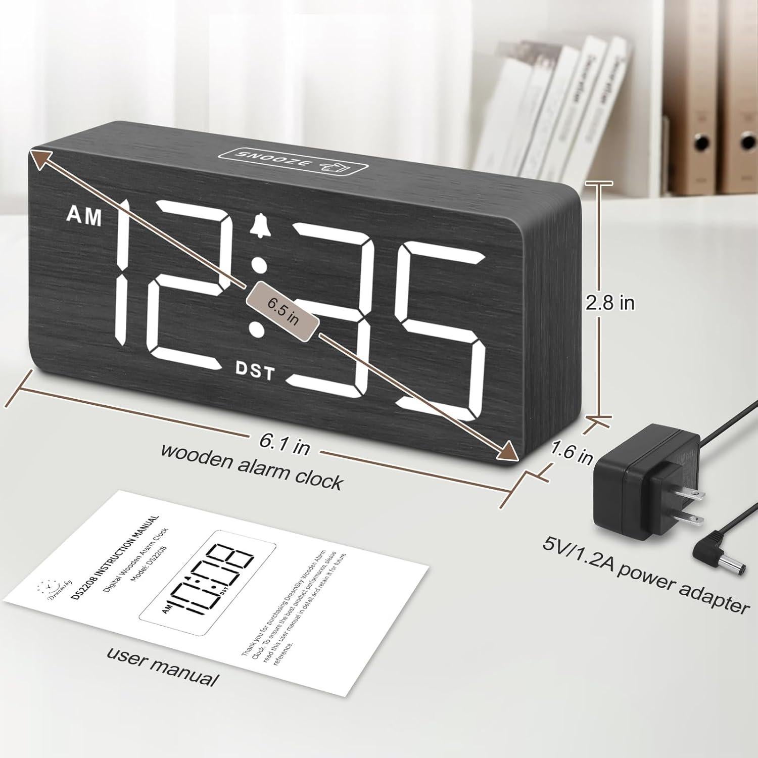 Reloj Despertador Digital de Madera DreamSky con Números Grandes