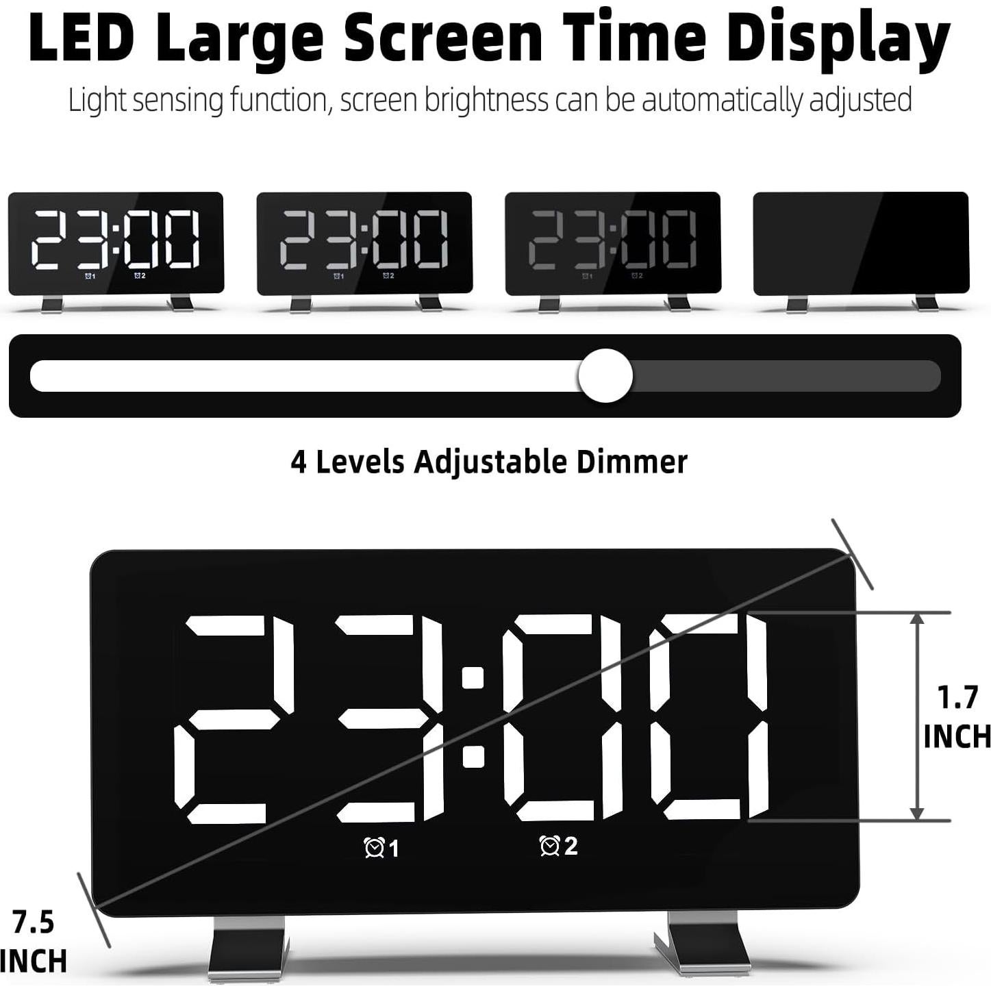 Reloj Despertador Digital VAUNO con Vibración y Luz Nocturna