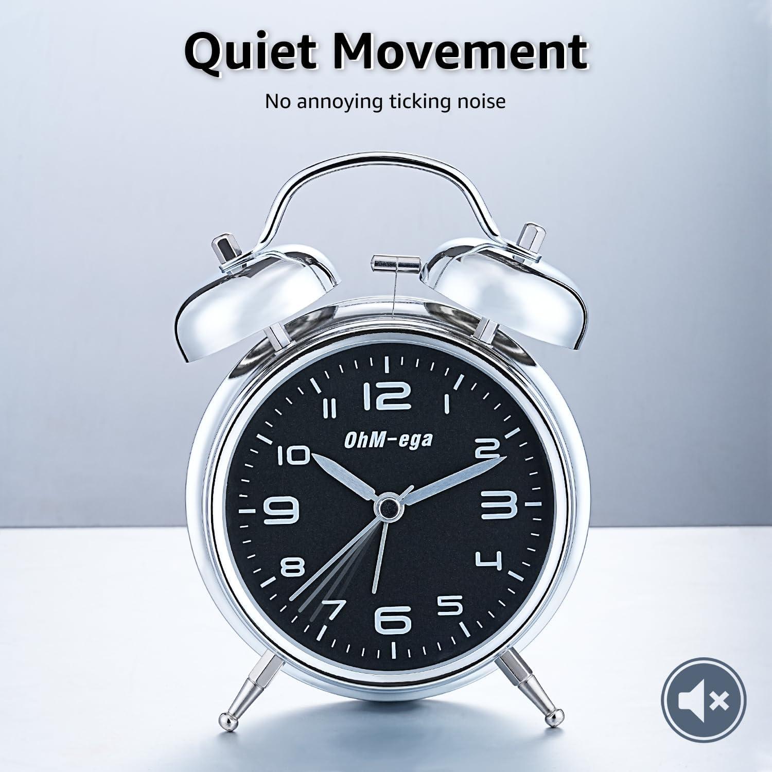 Reloj Despertador Clásico OhM-ega Doble Campana 11.94 cm Plata