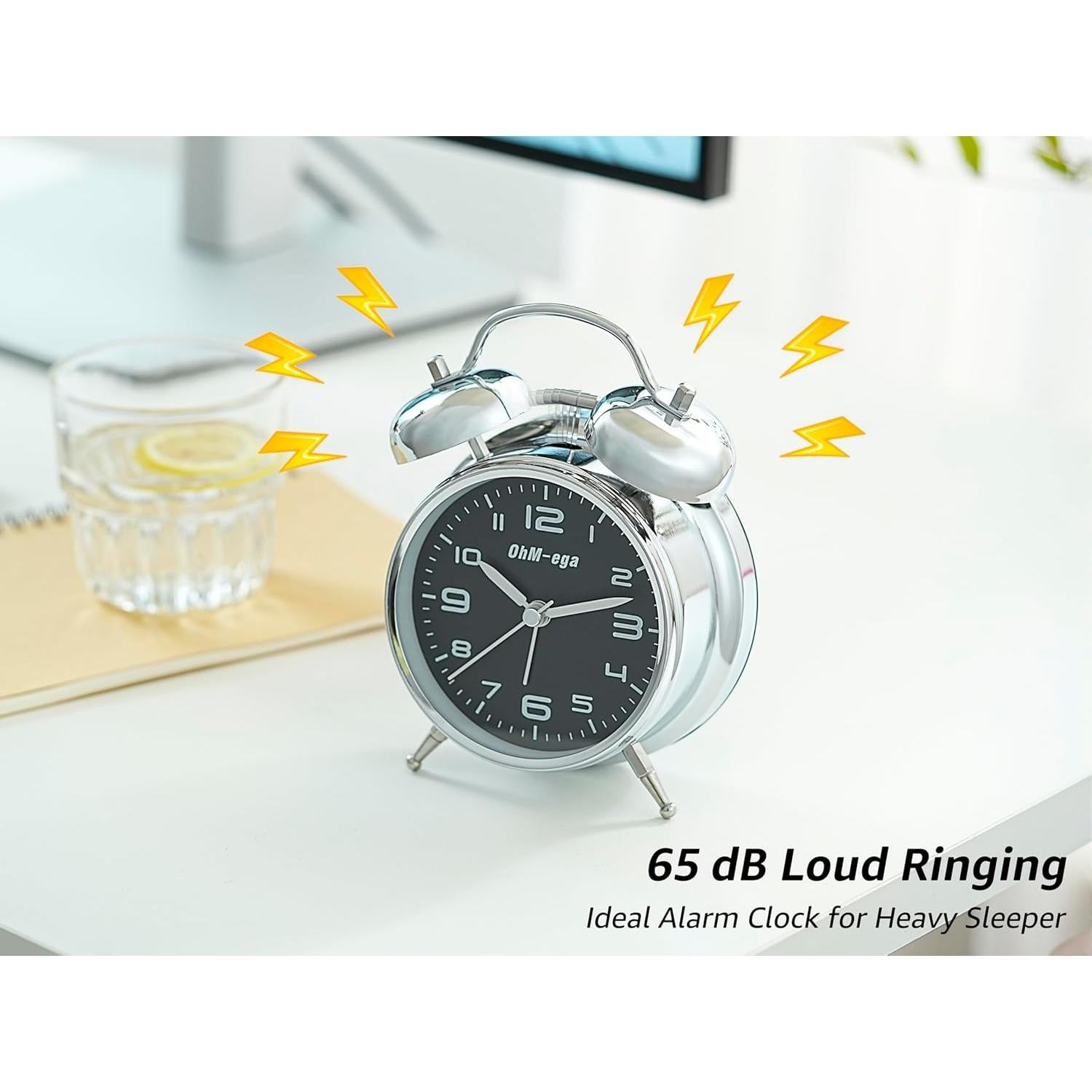 Reloj Despertador Clásico OhM-ega Doble Campana 11.94 cm Plata