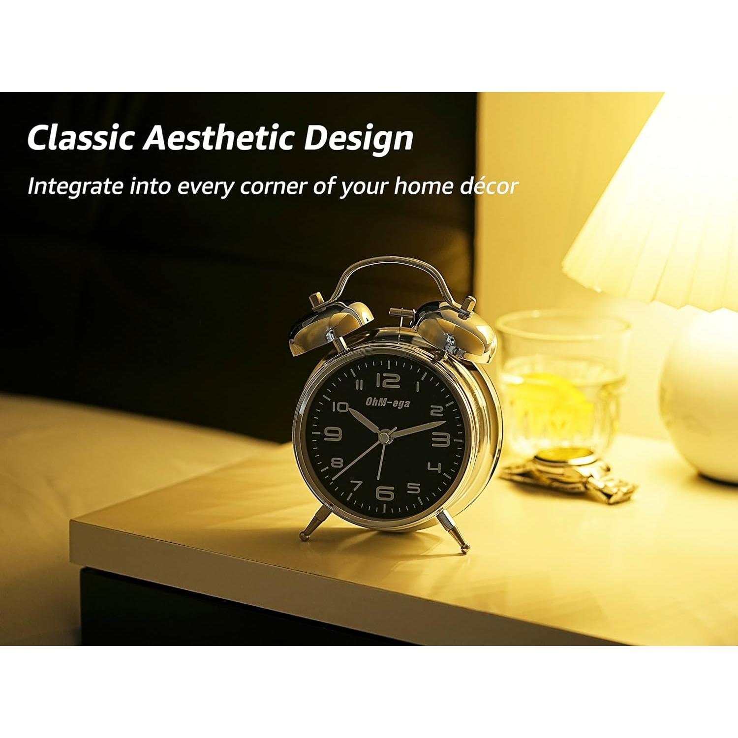 Reloj Despertador Clásico OhM-ega Doble Campana 11.94 cm Plata
