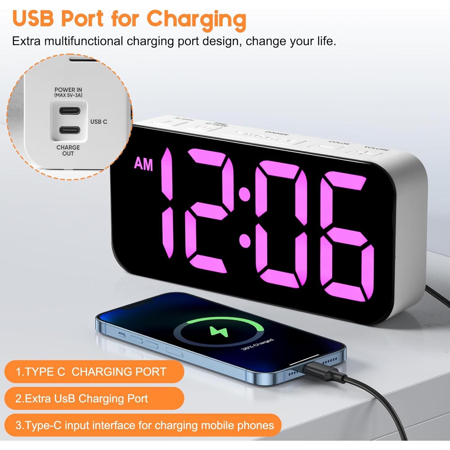 Despertador Digital Catrne Blanco con Luz RGB y USB