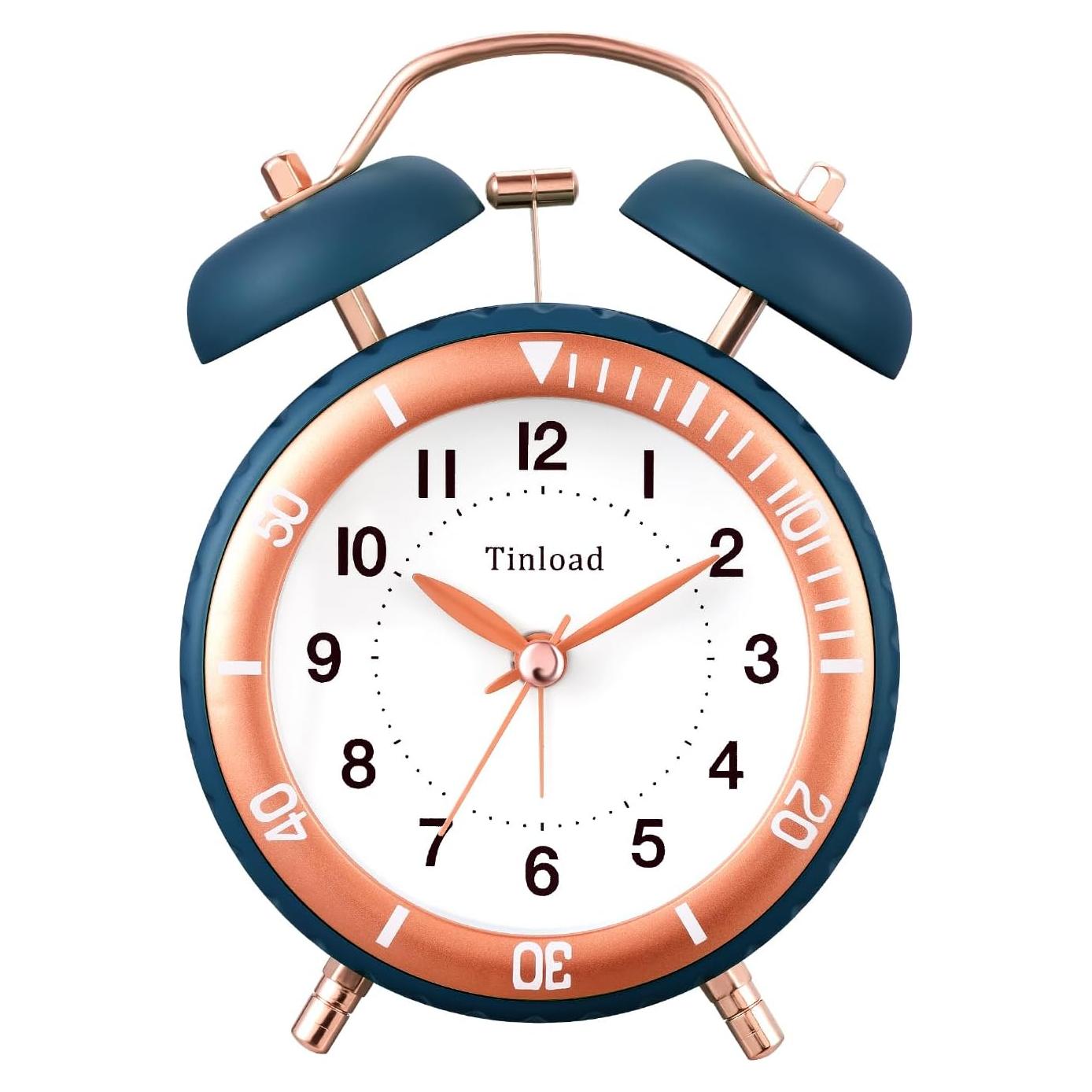 Reloj Despertador Analógico Tinload Azul Doble Campana Silencioso