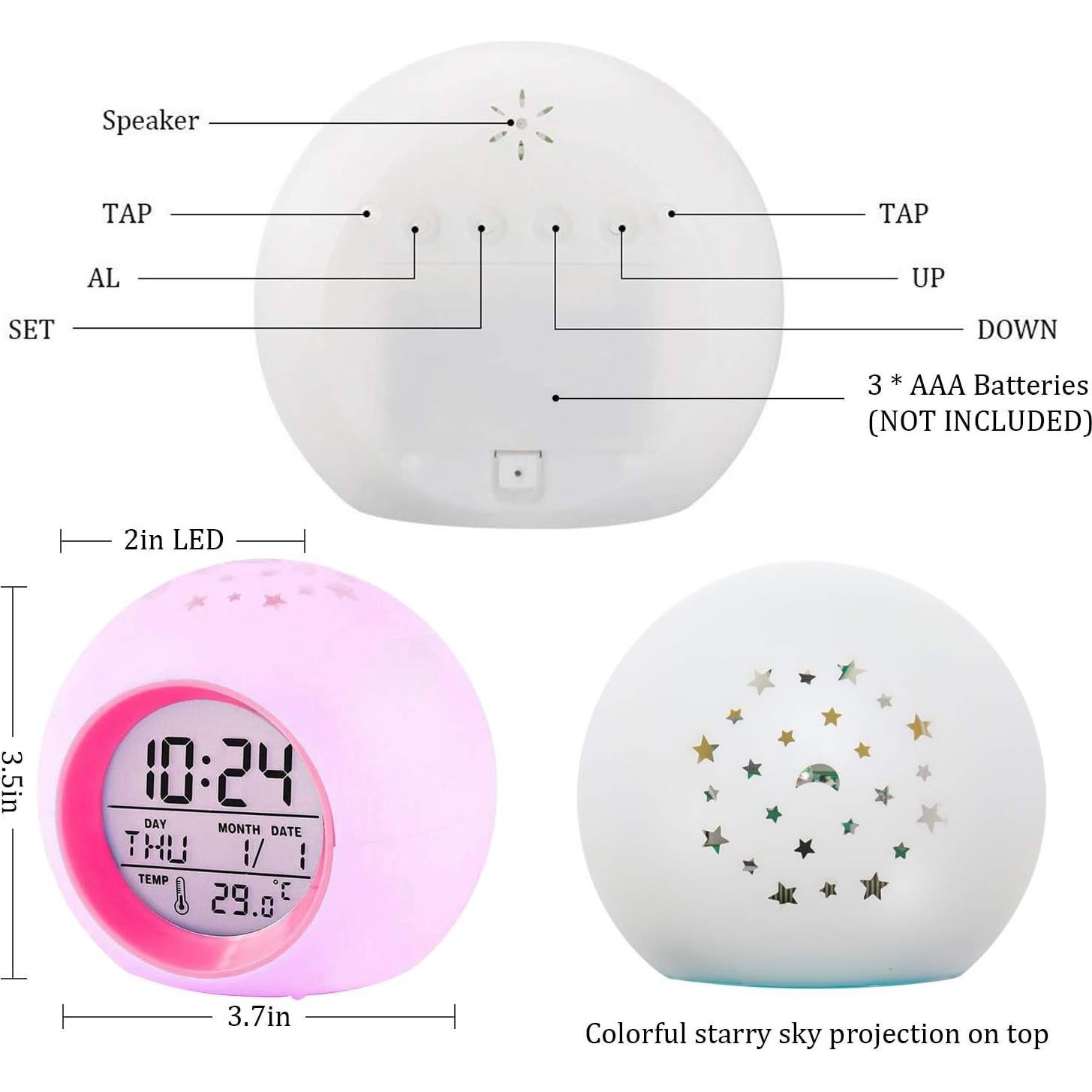 Reloj Despertador Infantil Tarklanda Rosa con Proyector de Estrellas