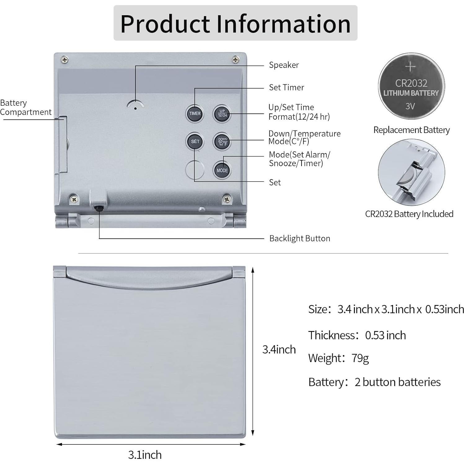 Reloj Despertador Digital KANBIT Compacto con Luz Blanca