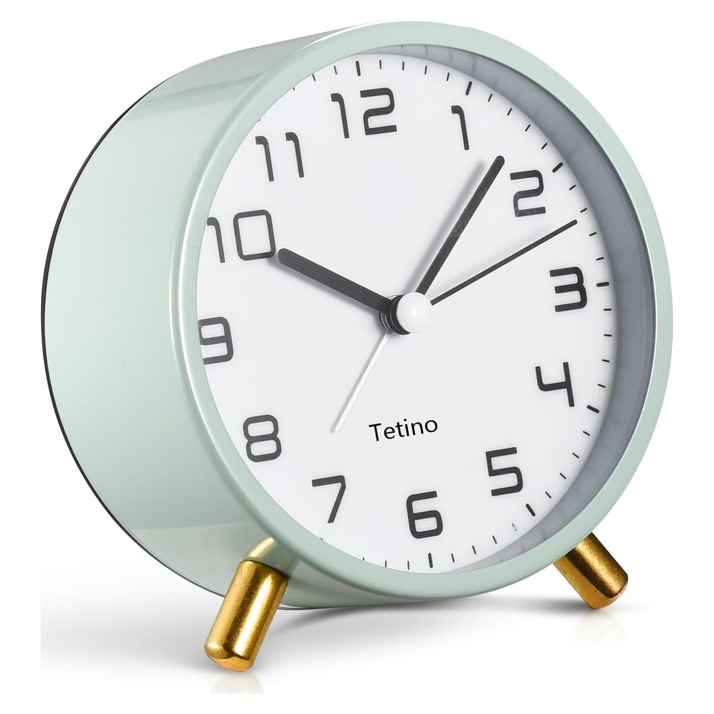 Reloj Despertador Analógico Tetino Verde Metal 10.9 cm Silencioso