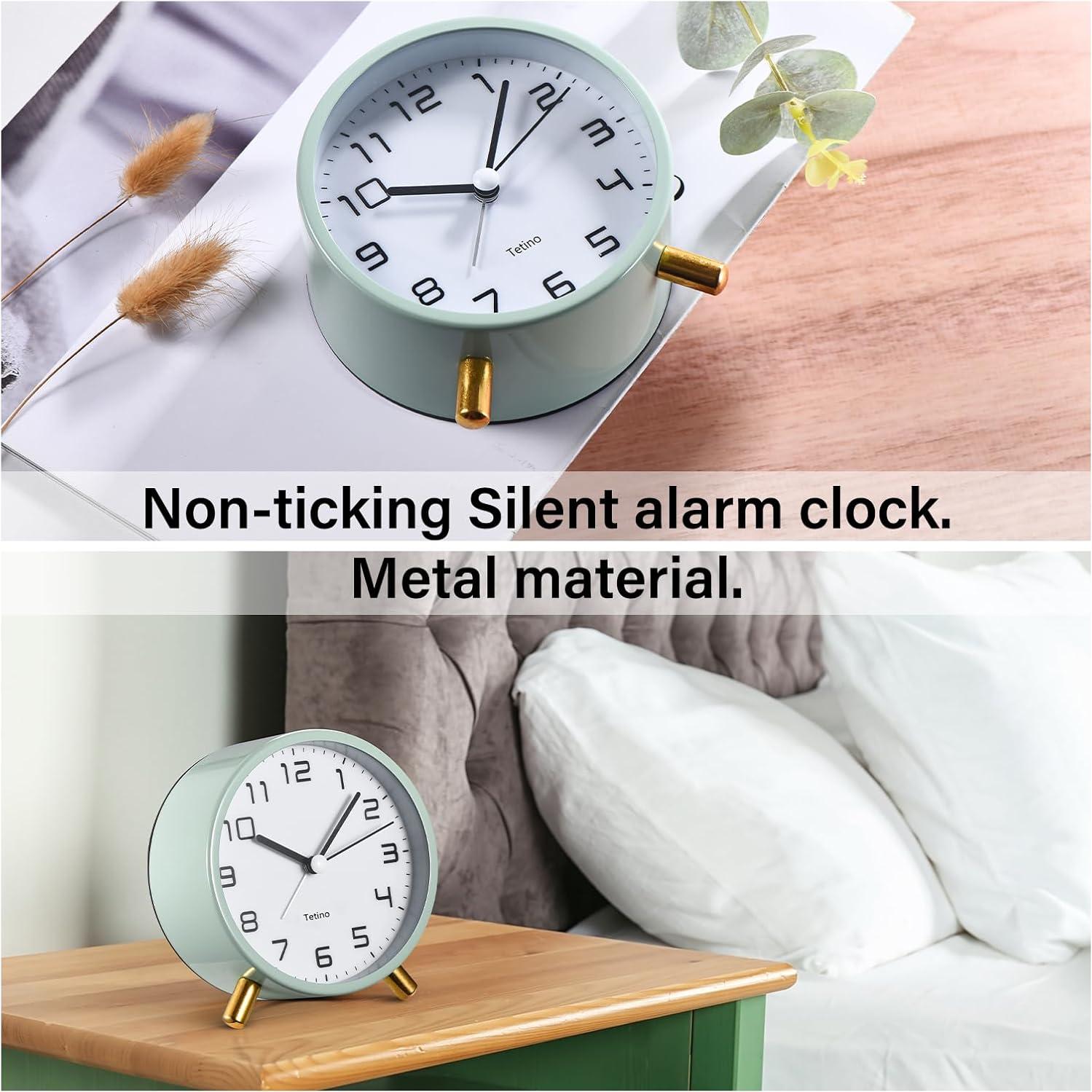 Reloj Despertador Analógico Tetino Verde Metal 10.9 cm Silencioso