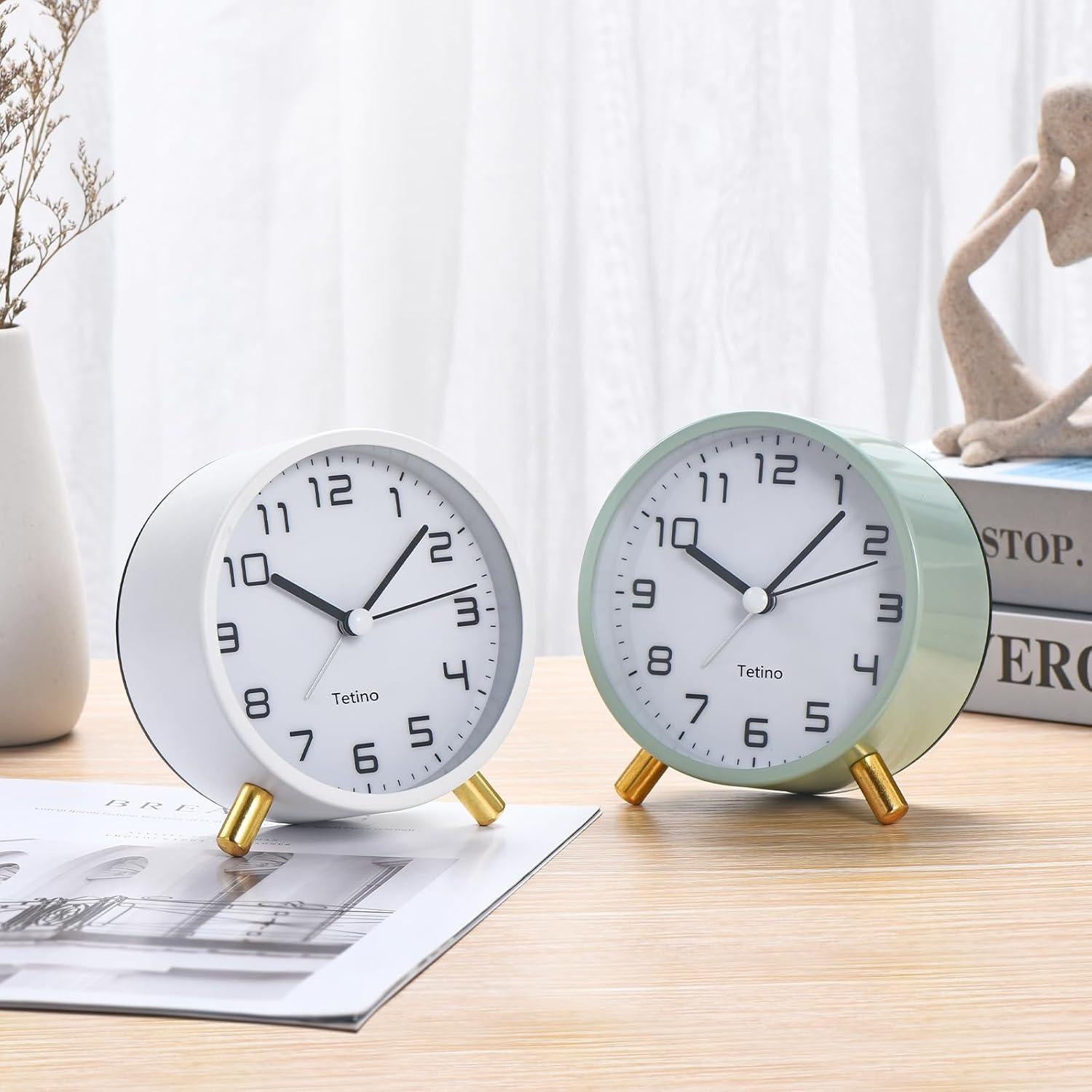 Reloj Despertador Analógico Tetino Verde Metal 10.9 cm Silencioso