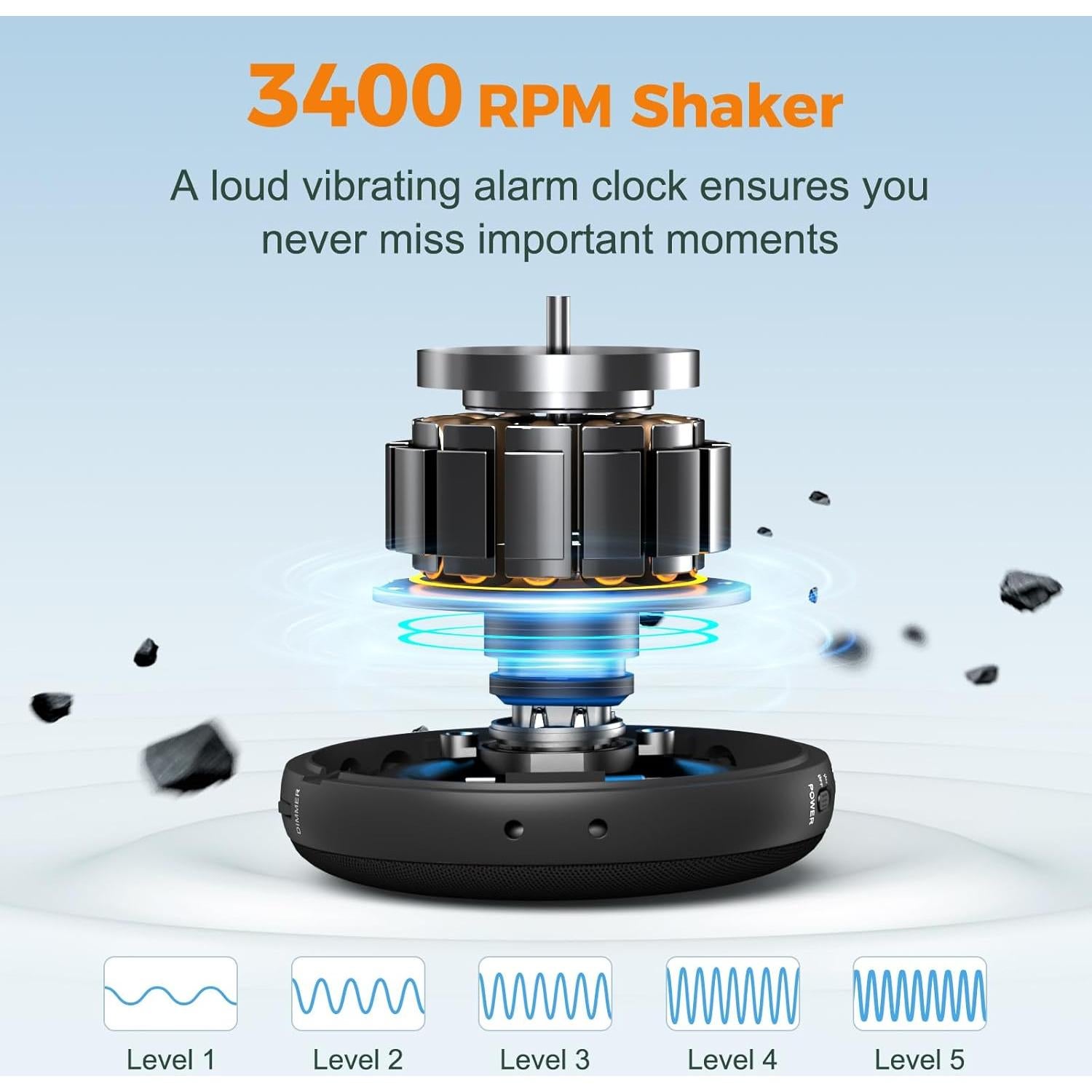 Reloj Despertador Vibrante Gianna 110dB Recargable Negro