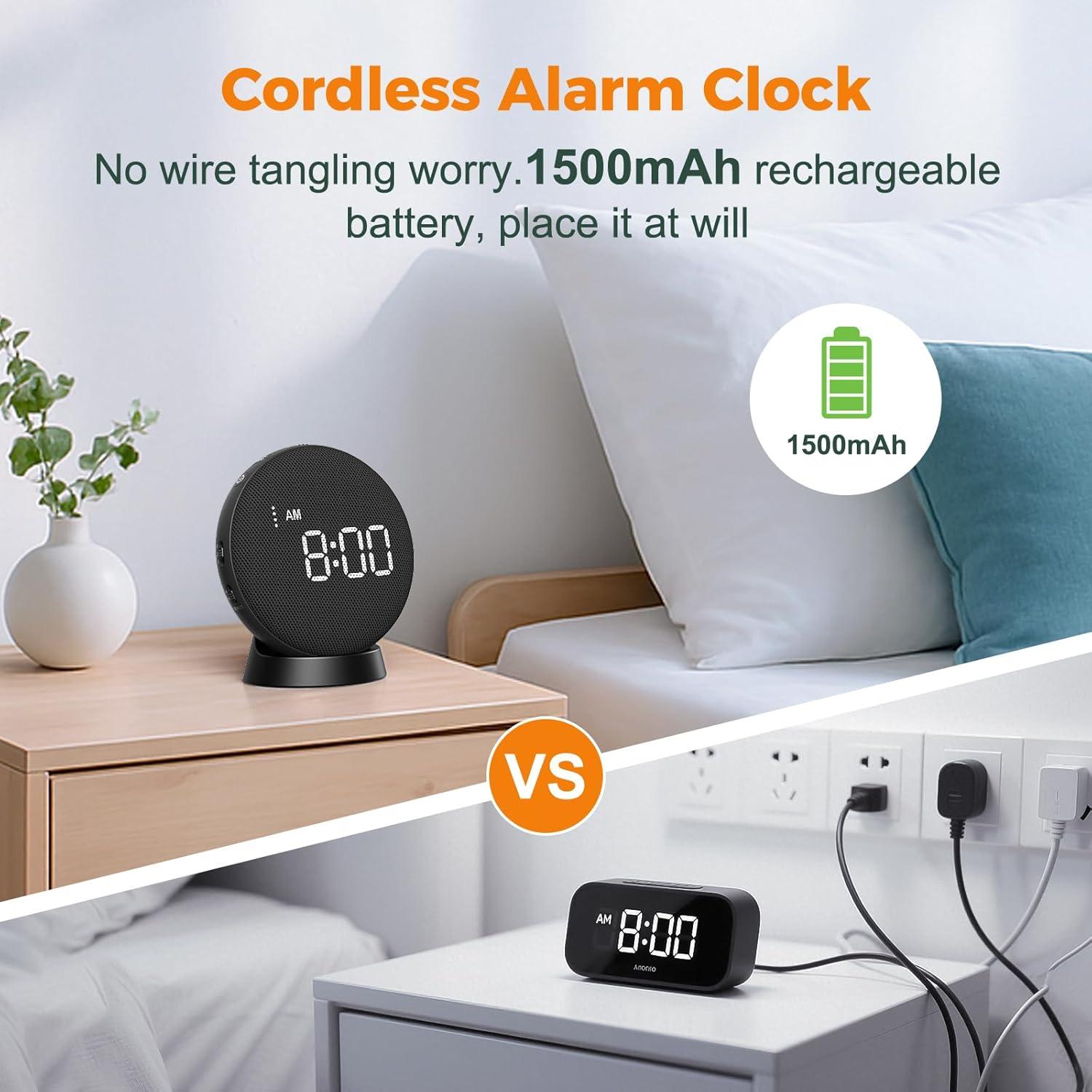 Reloj Despertador Vibrante Gianna 110dB Recargable Negro