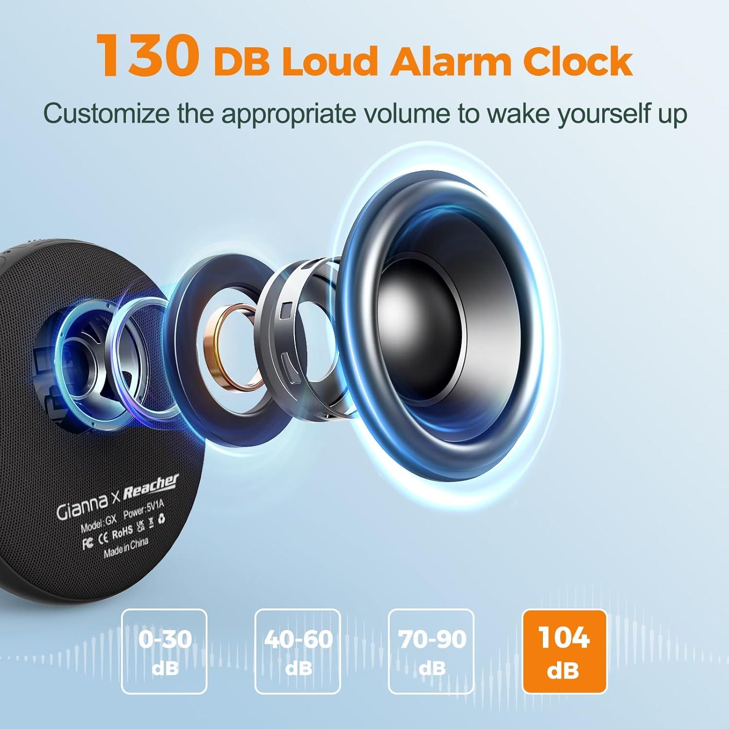 Reloj Despertador Vibrante Gianna 110dB Recargable Negro