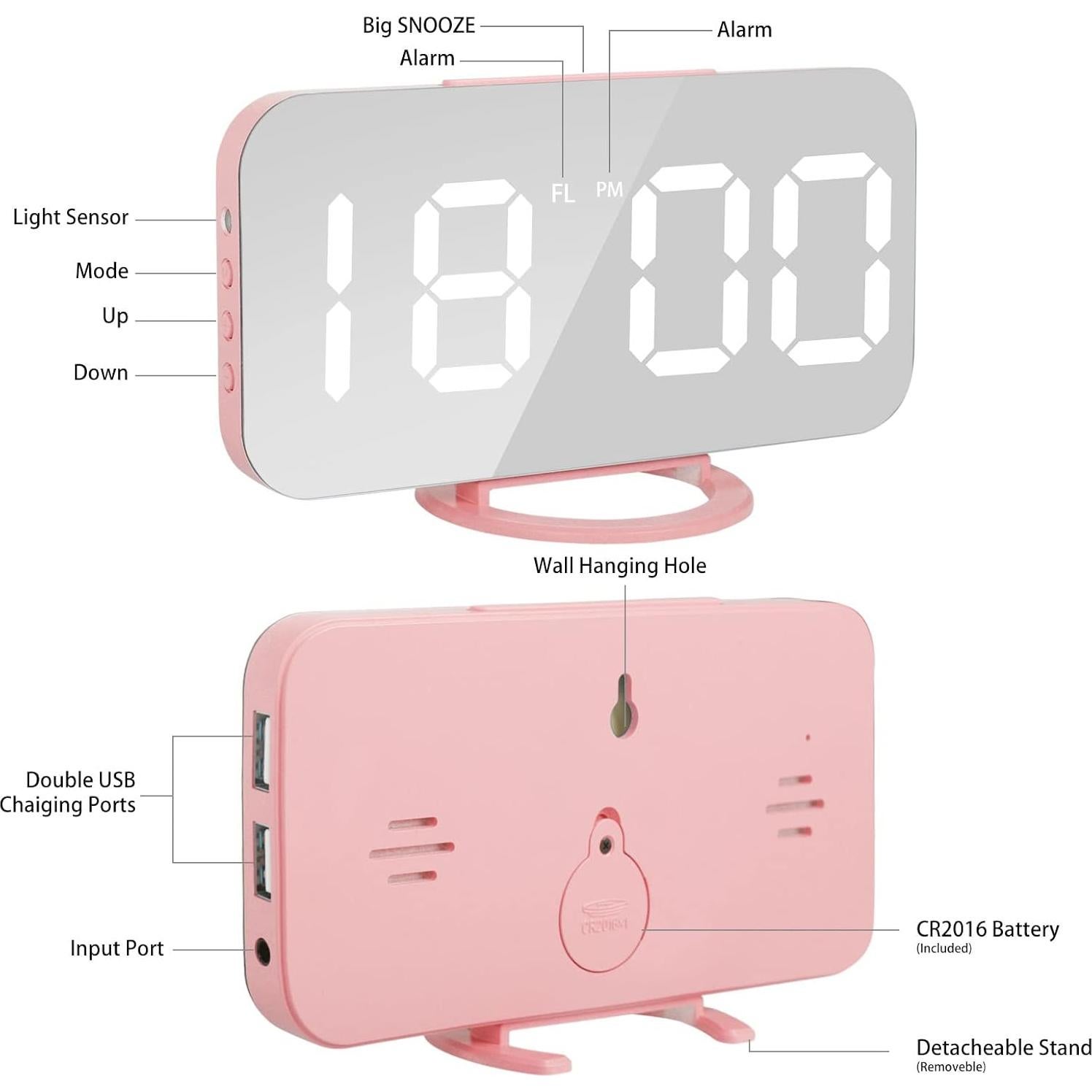 Reloj Despertador Digital Lamisola Rosa con Pantalla LED 16.5 cm