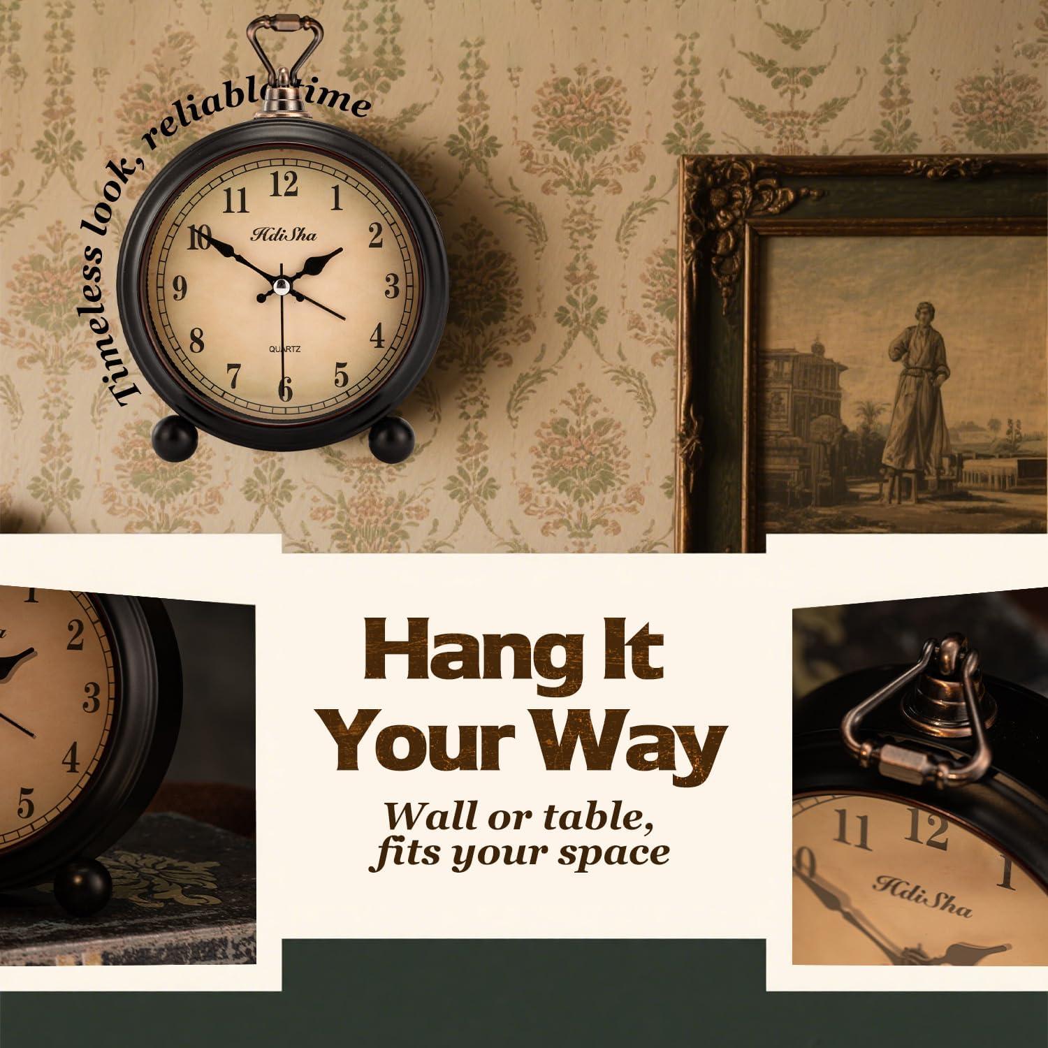 Reloj de Alarma Vintage Hdisha 12.2 cm Silencioso con Luz