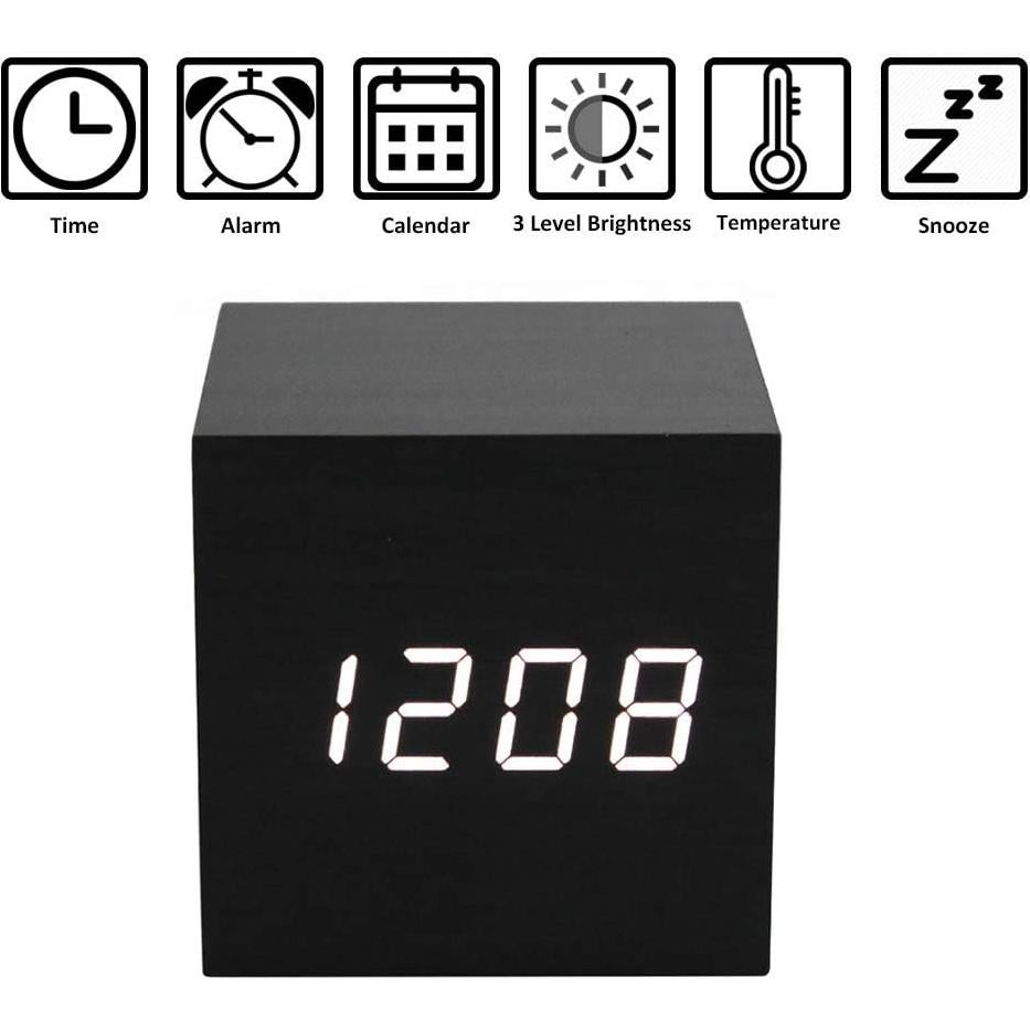 Reloj Despertador Digital Lancoon AC10 - Madera LED 6x6cm