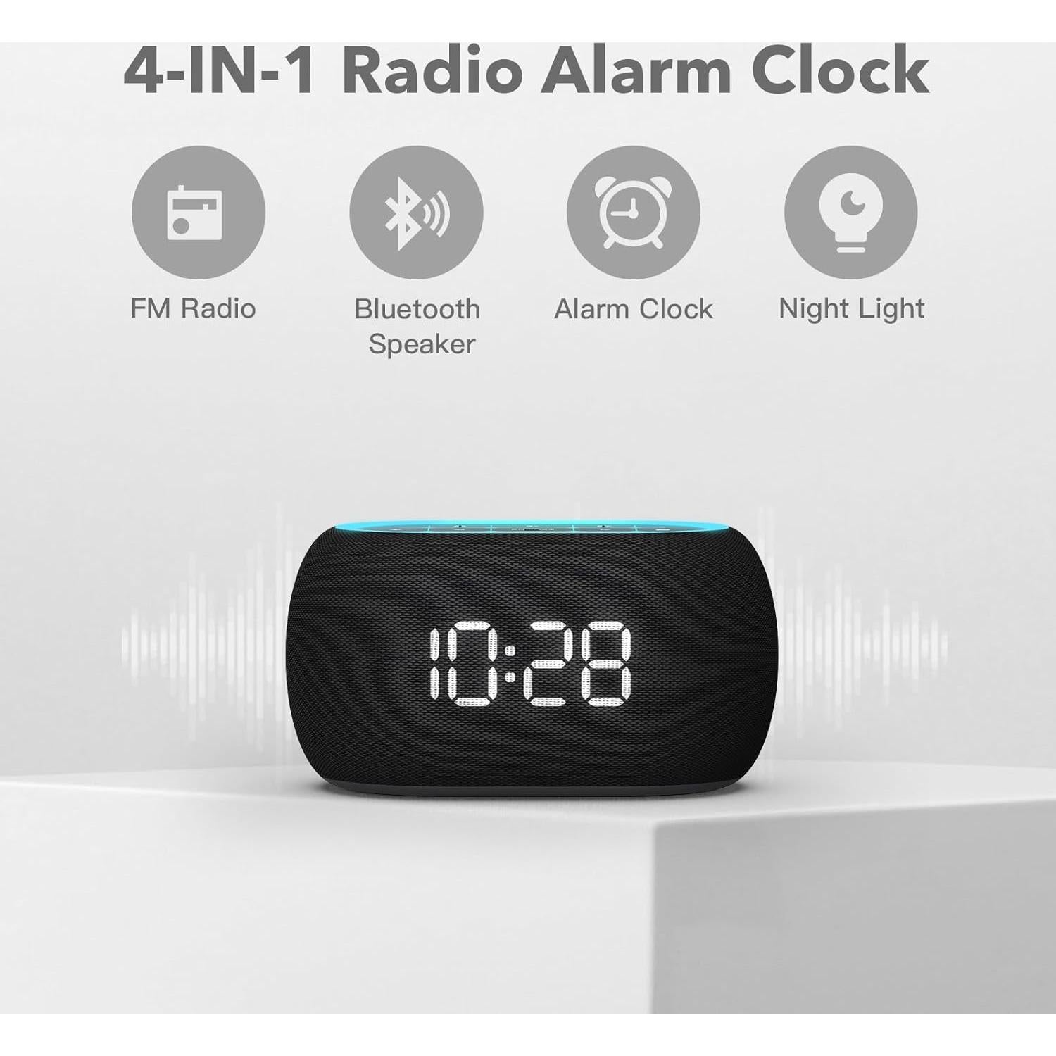 Reloj Despertador ANJANK con Radio FM y Altavoz Bluetooth