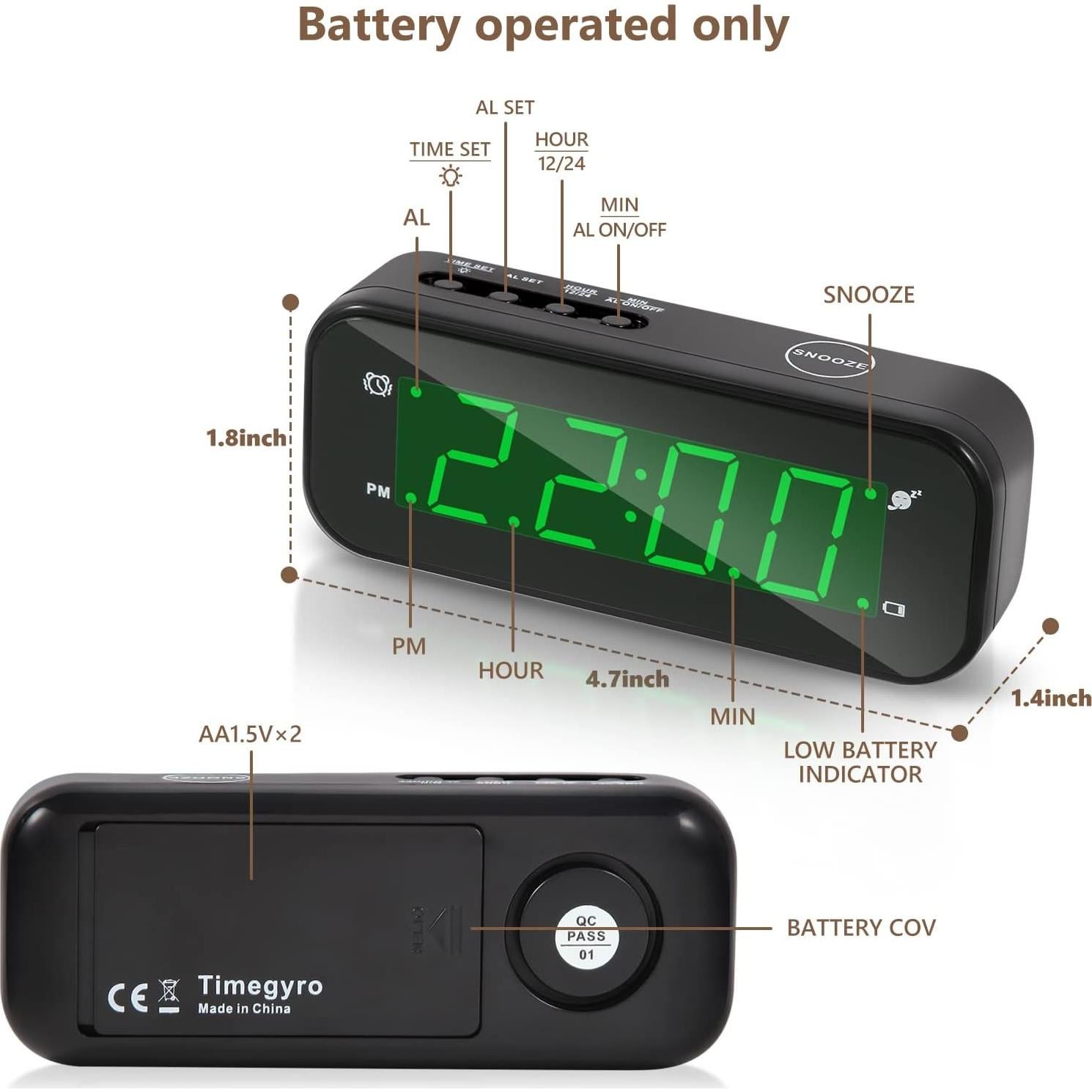 Reloj Despertador Digital Timegyro Compacto LED Negro-Verde