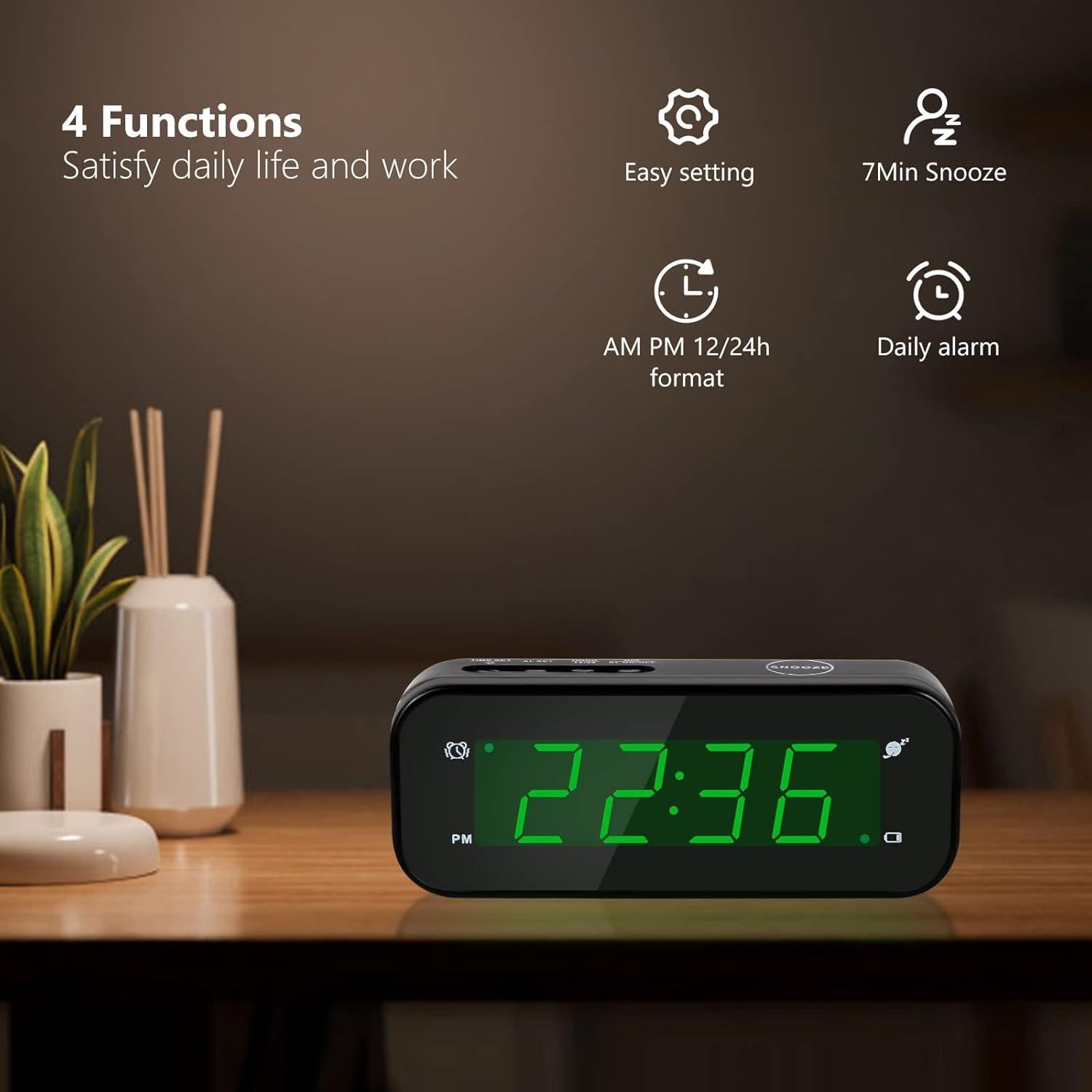 Reloj Despertador Digital Timegyro Compacto LED Negro-Verde