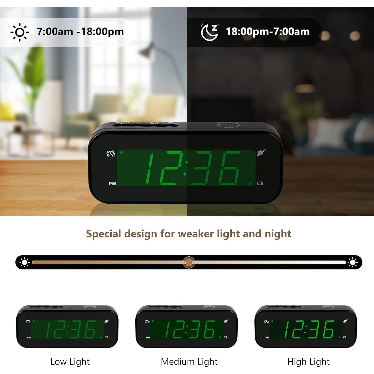 Reloj Despertador Digital Timegyro Compacto LED Negro-Verde