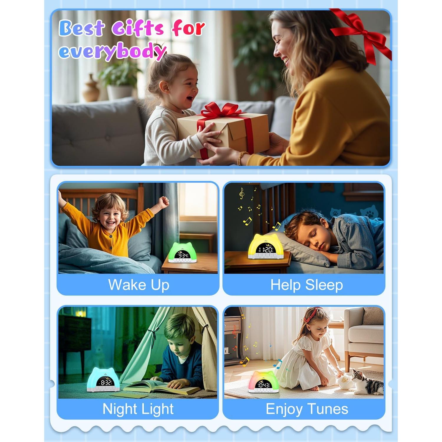 Reloj Despertador Infantil Homiyteck Gato con Luz y Sonido