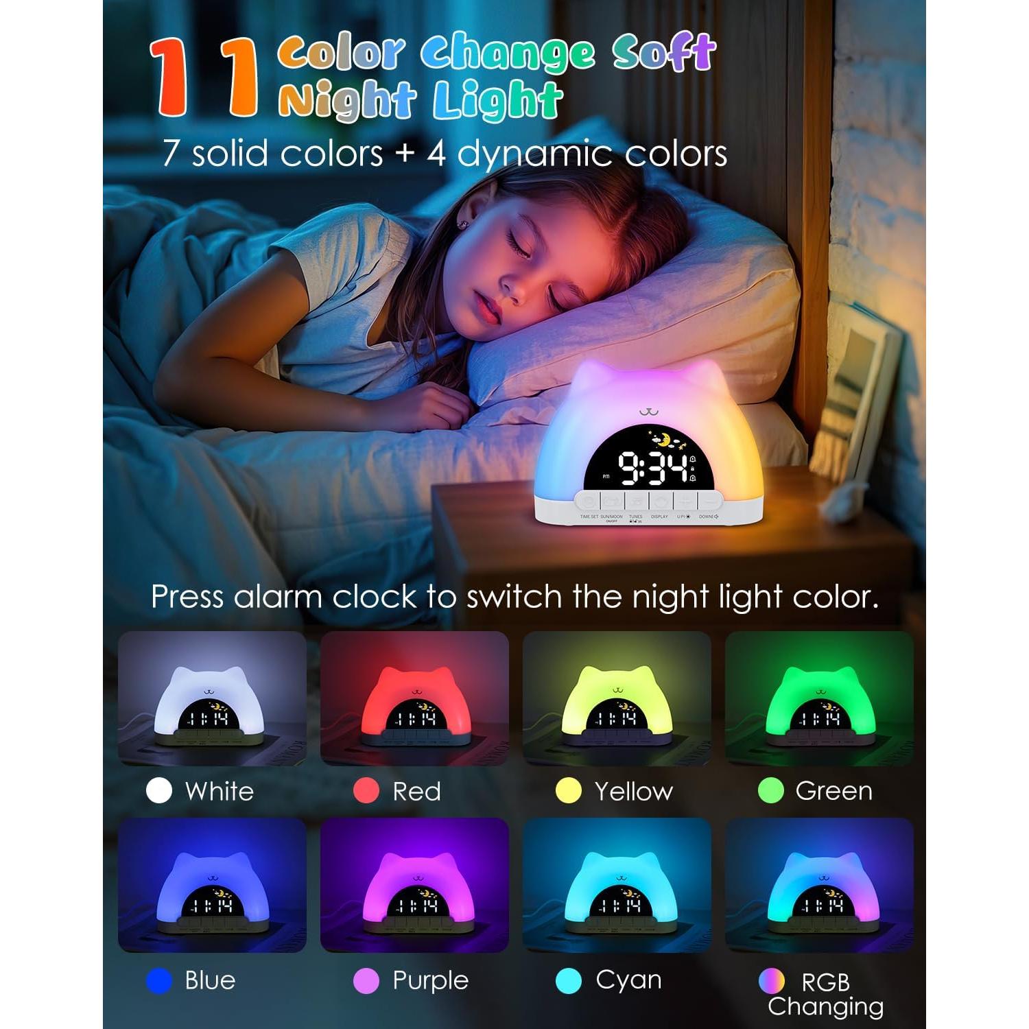 Reloj Despertador Infantil Homiyteck Gato con Luz y Sonido