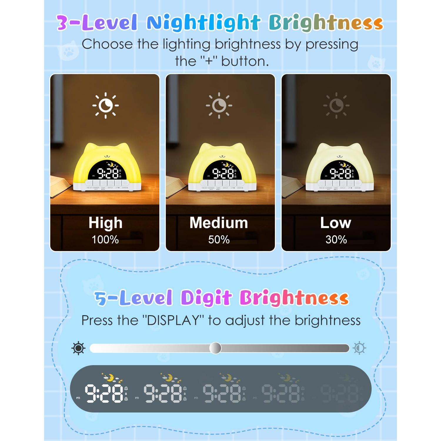 Reloj Despertador Infantil Homiyteck Gato con Luz y Sonido