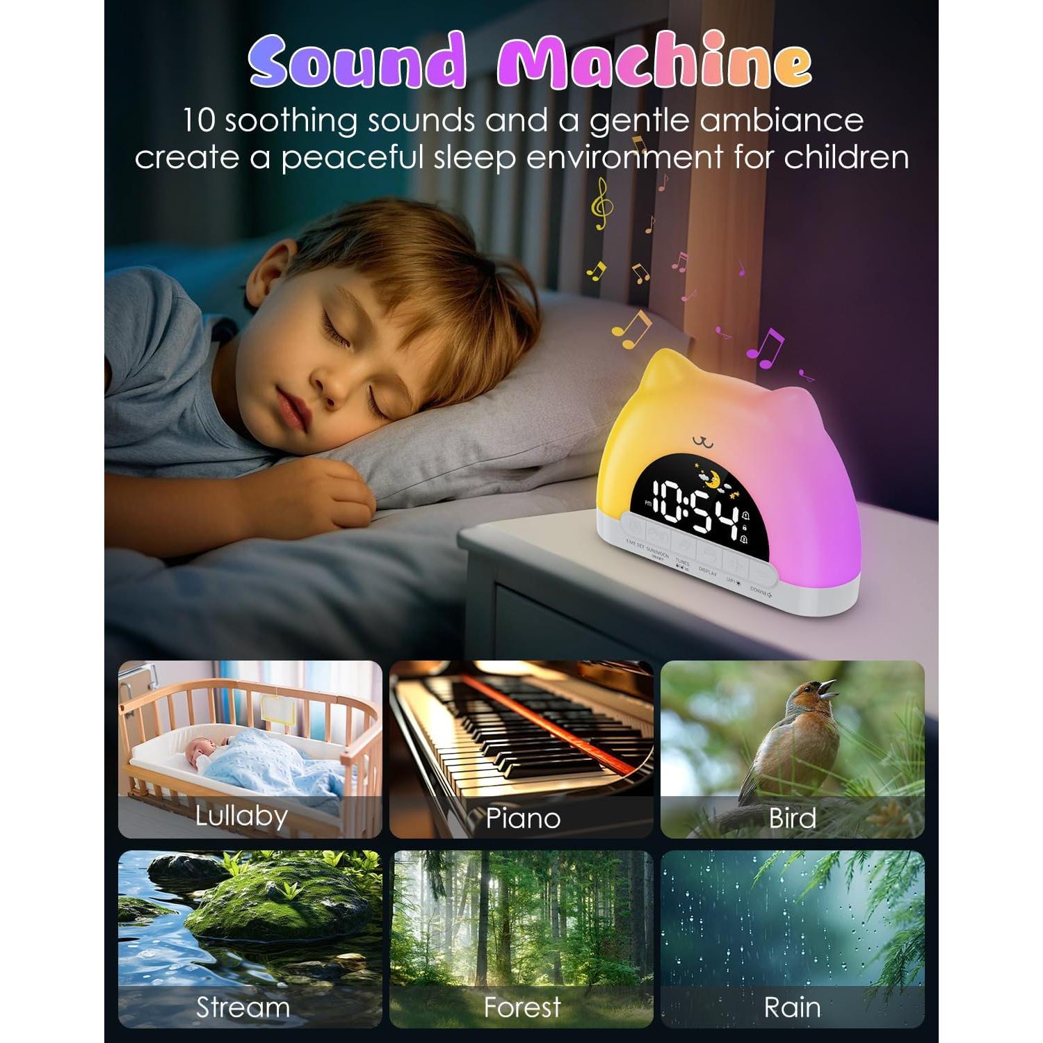 Reloj Despertador Infantil Homiyteck Gato con Luz y Sonido