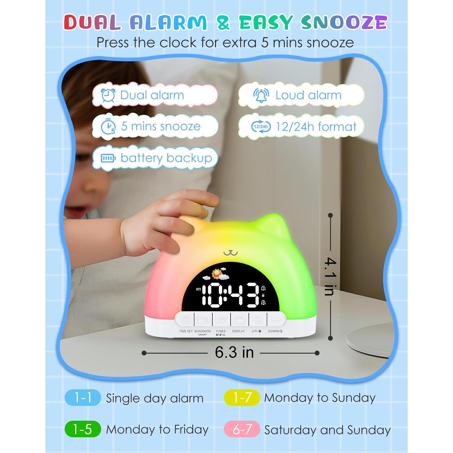 Reloj Despertador Infantil Homiyteck Gato con Luz y Sonido