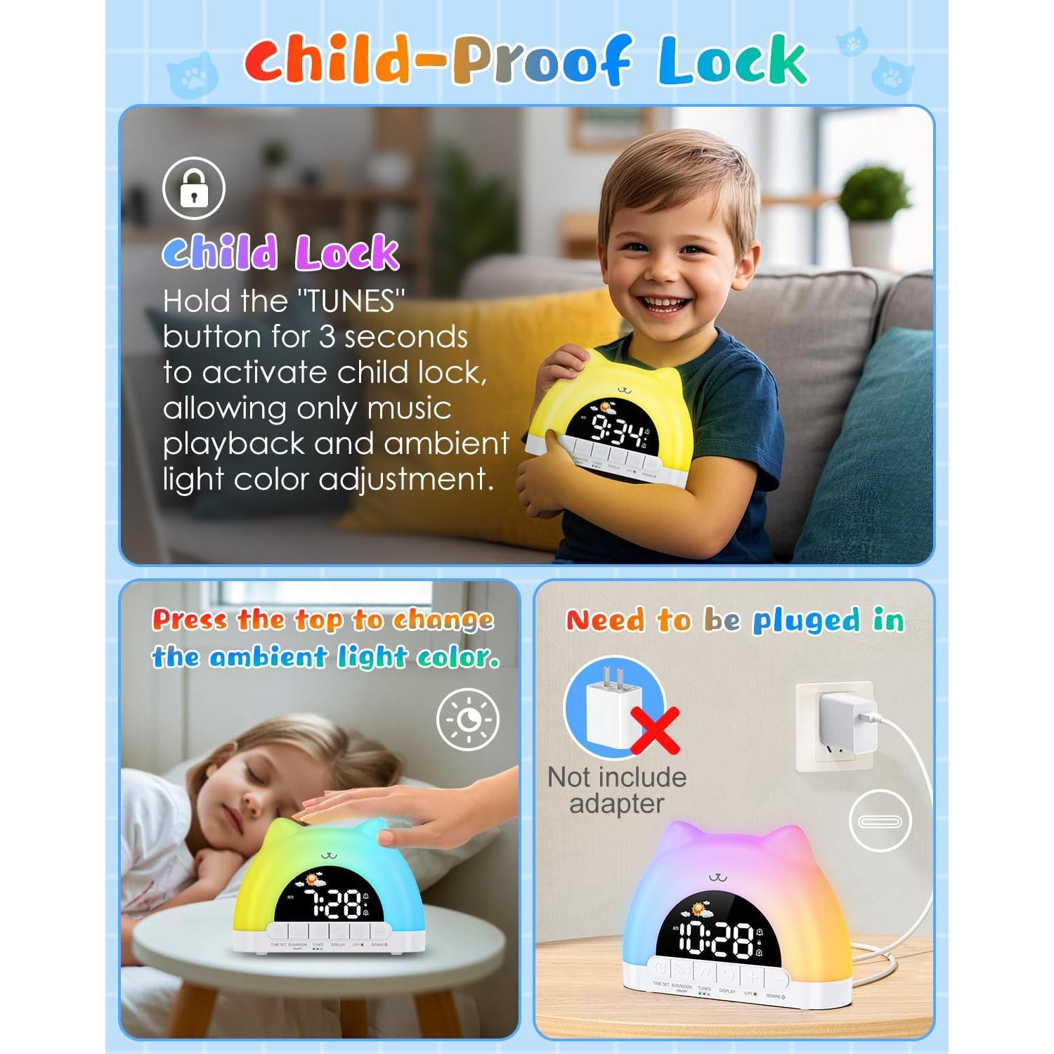 Reloj Despertador Infantil Homiyteck Gato con Luz y Sonido