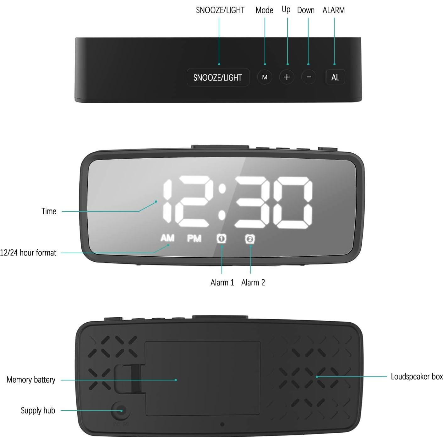 Reloj Despertador Digital VAUNO con Pantalla LED Ajustable