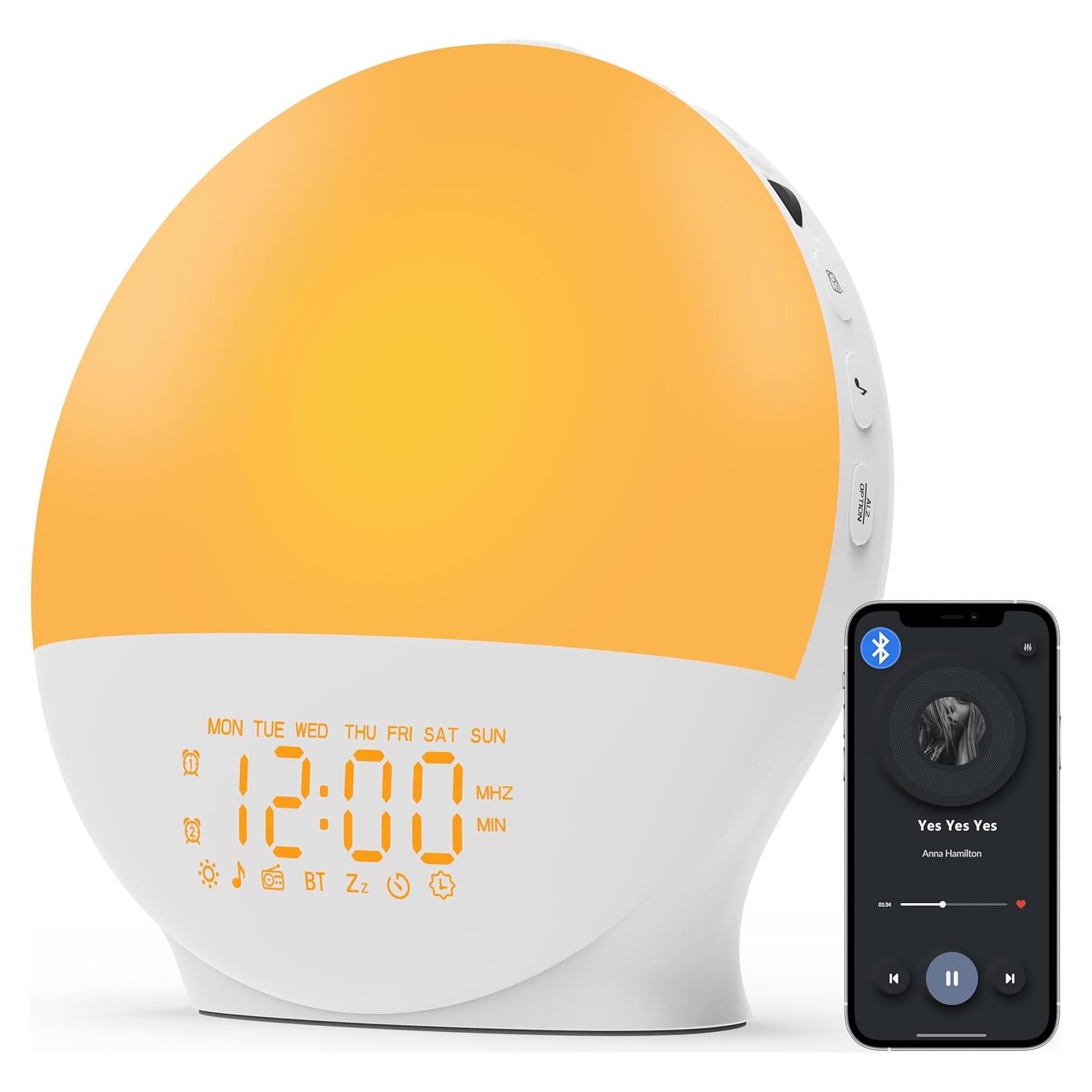 Reloj Despertador Luz de Amanecer MASSII K7, Bluetooth 5W